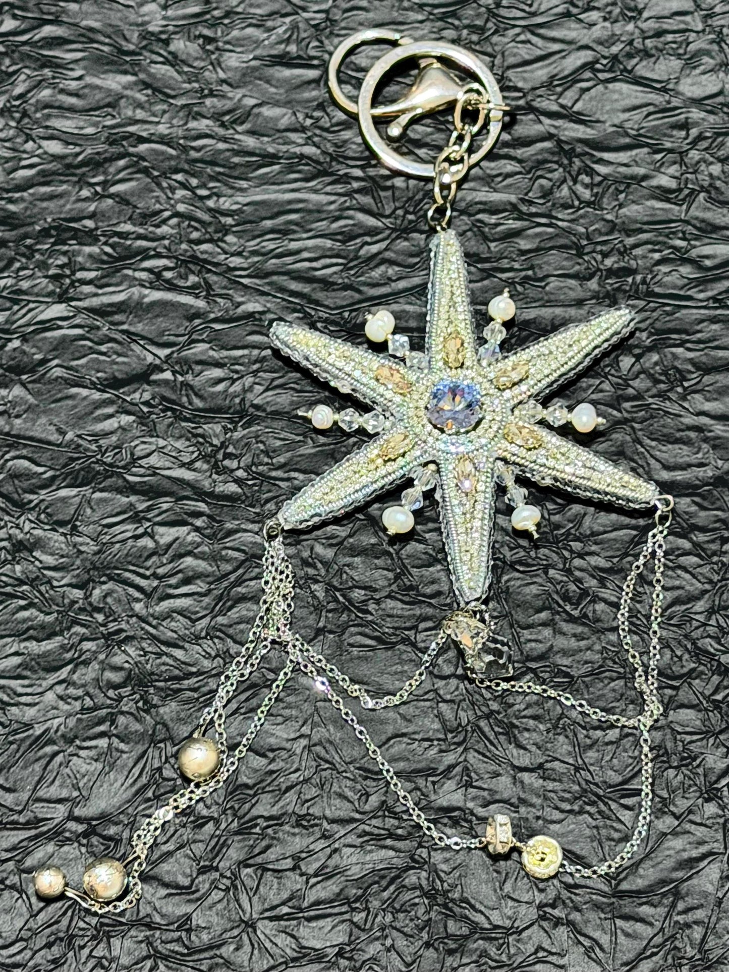 Handmade Crystal Star Bag Charm – Beaded Celestial Bag Jewelry