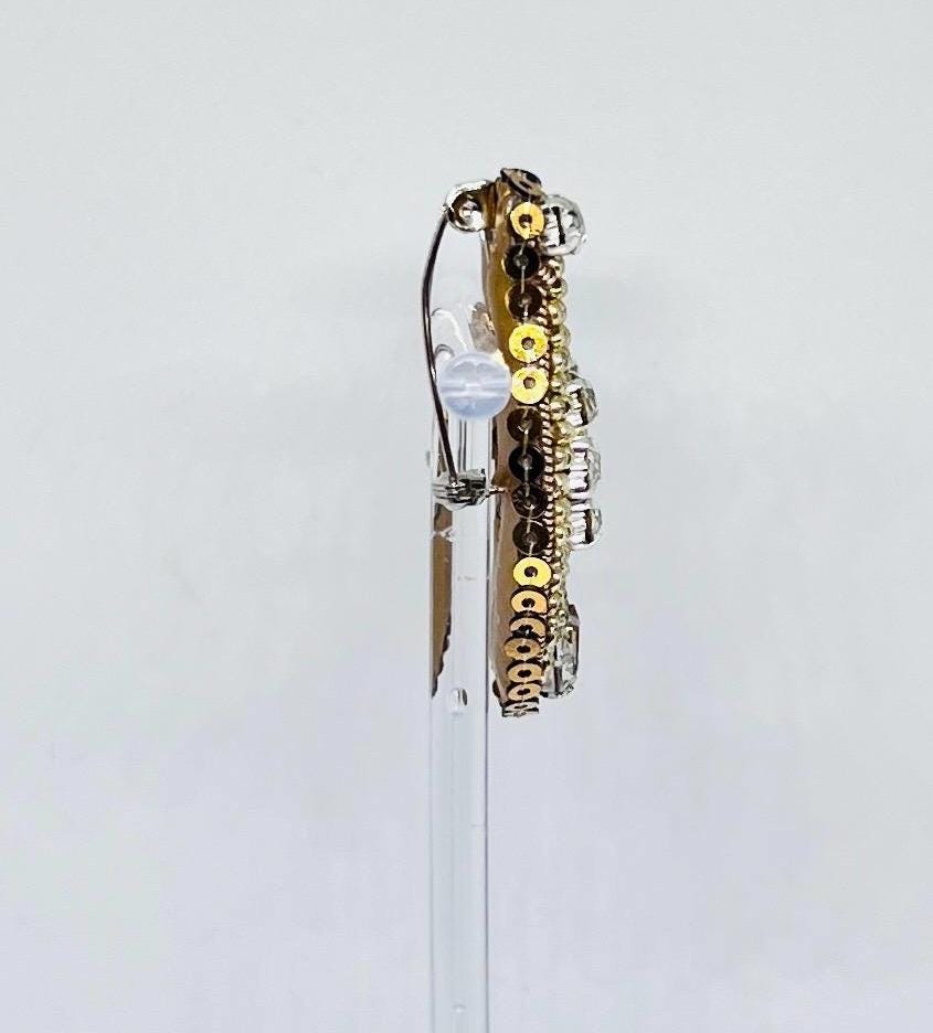 Handmade Beaded Horseshoe Brooch: Gold Crystal Lucky Charm Pin