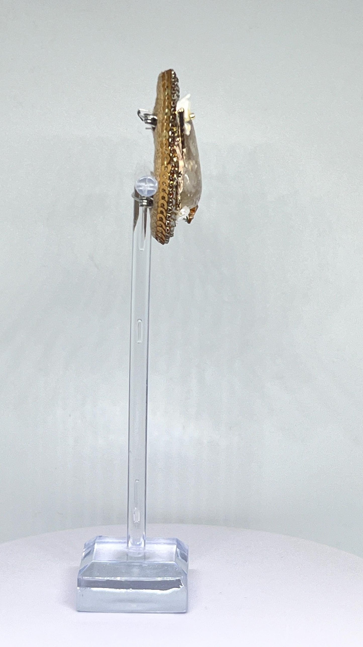 Handmade Citrine Stone Brooch: Beaded Gemstone Pin with Pearls
