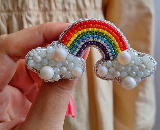 Handmade Beaded Rainbow Brooch – Pearl Cloud LGBTQ Pride Pin