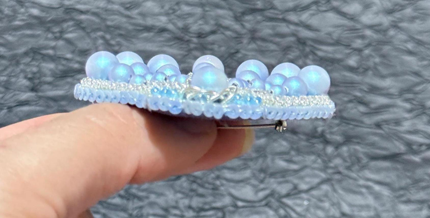 Handmade Beaded Shell Brooch: Blue Pearl Nautical Pin