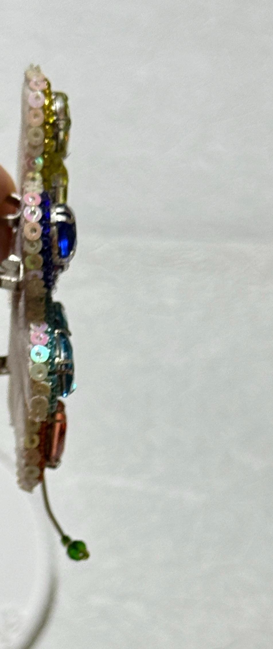 Handmade Rainbow Crystal Flower Brooch: Beaded Pride Pin