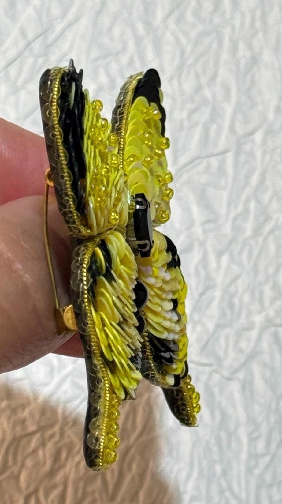 Handmade Yellow Butterfly Brooch: Beaded Embroidered Pin