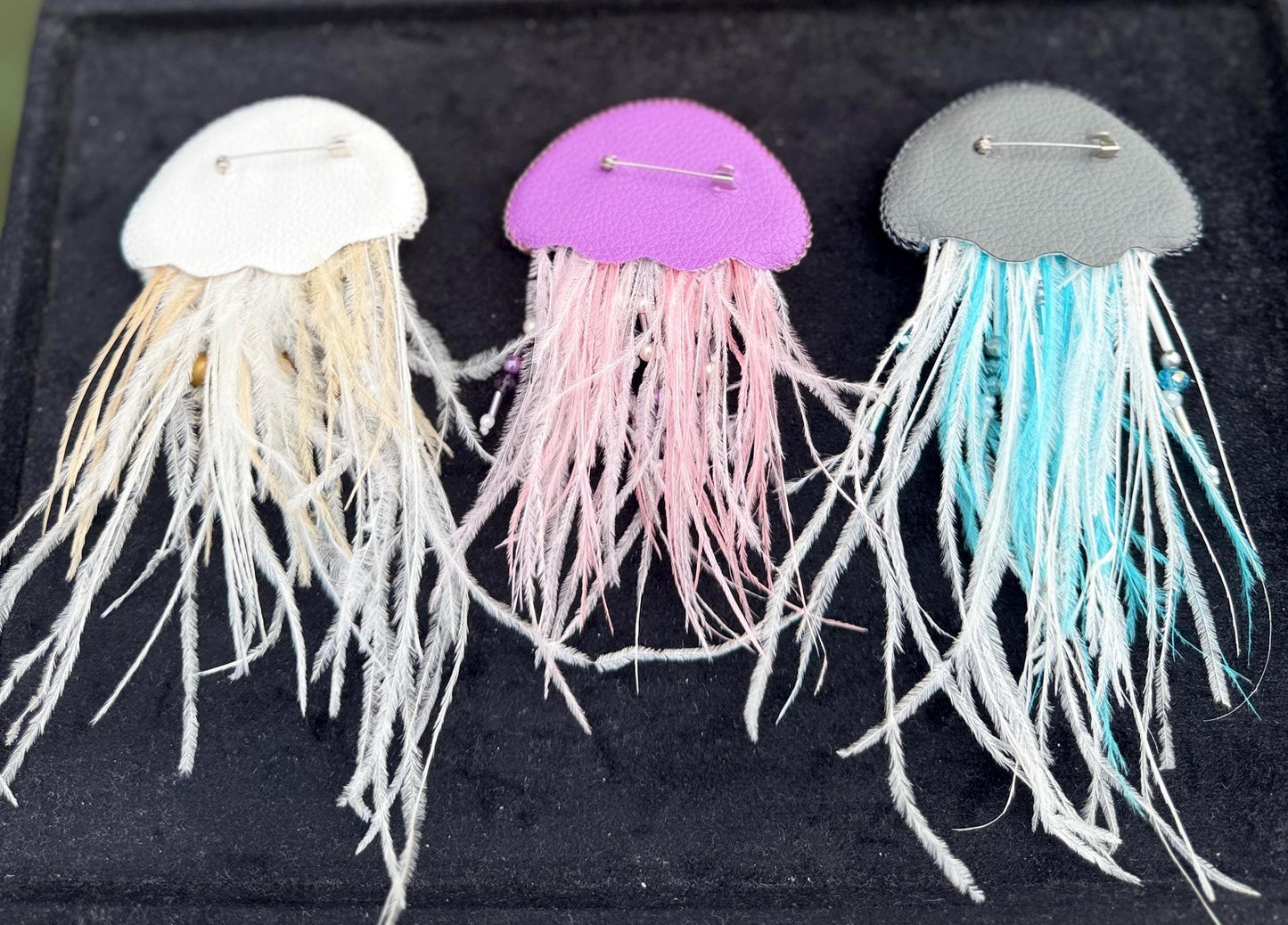 Handmade Beaded Jellyfish Brooch, Pearl Crystal Sea Creature Pin