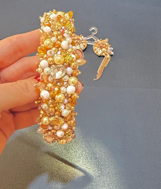 Handmade Pearl Bridal Headband and Earrings Set: Crystal Bead Wedding Jewelry