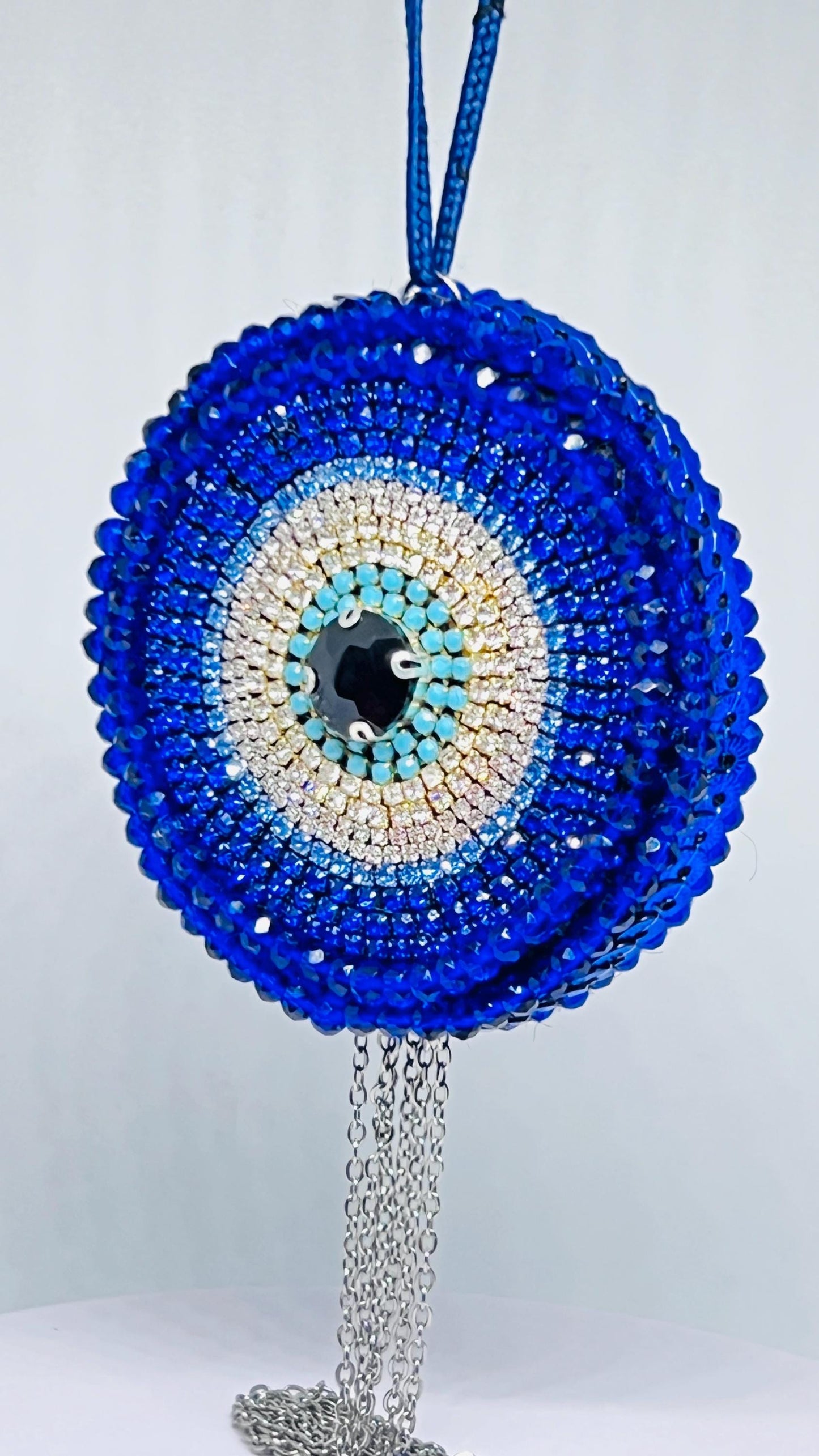 Handmade Evil Eye Car Mirror Charm - Blue Crystal Protection Pendant