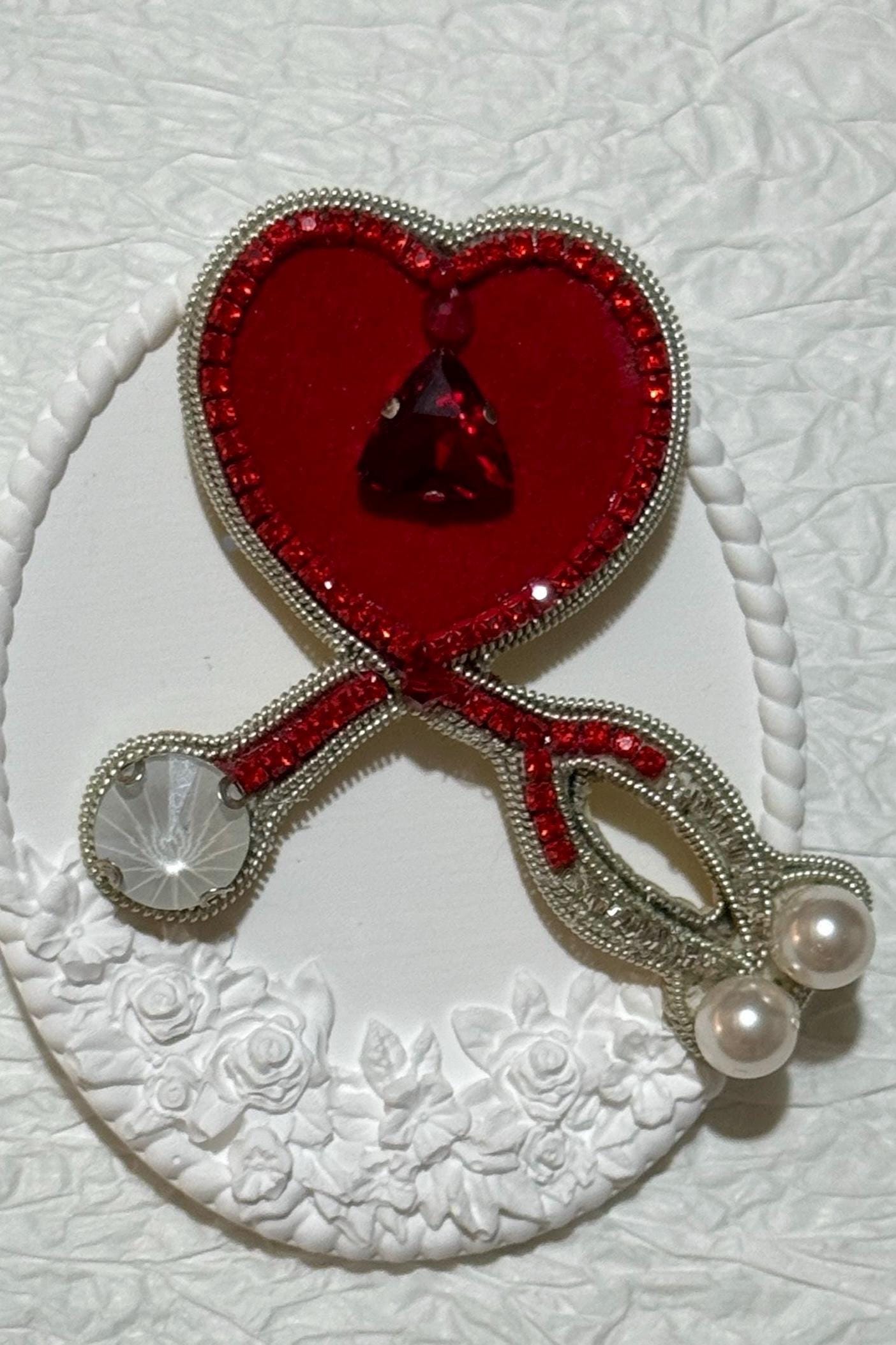 Handmade Beaded Stethoscope Brooch: Red Heart Medical Pin