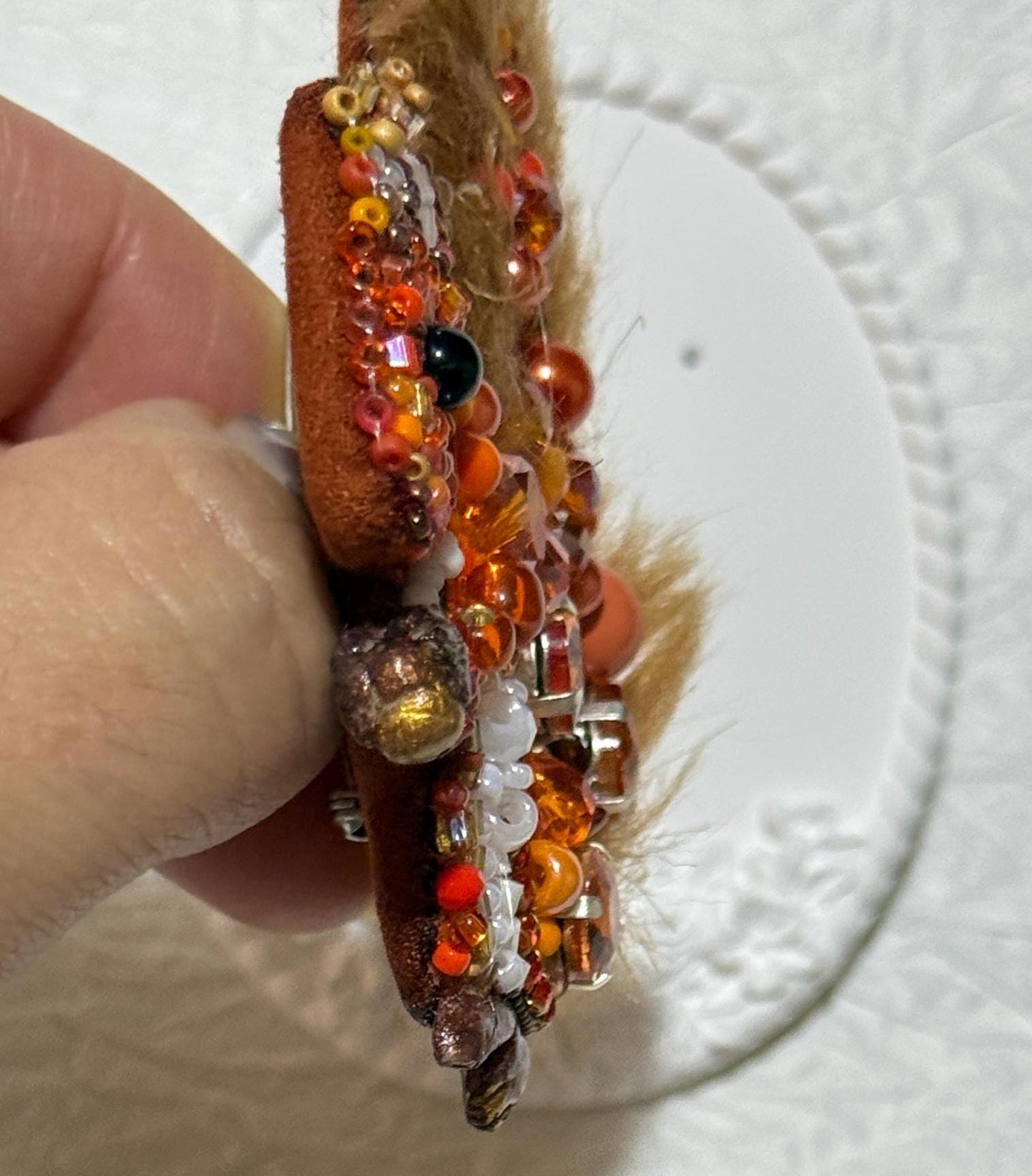 Handmade Beaded Squirrel Brooch: Faux Fur Woodland Pin