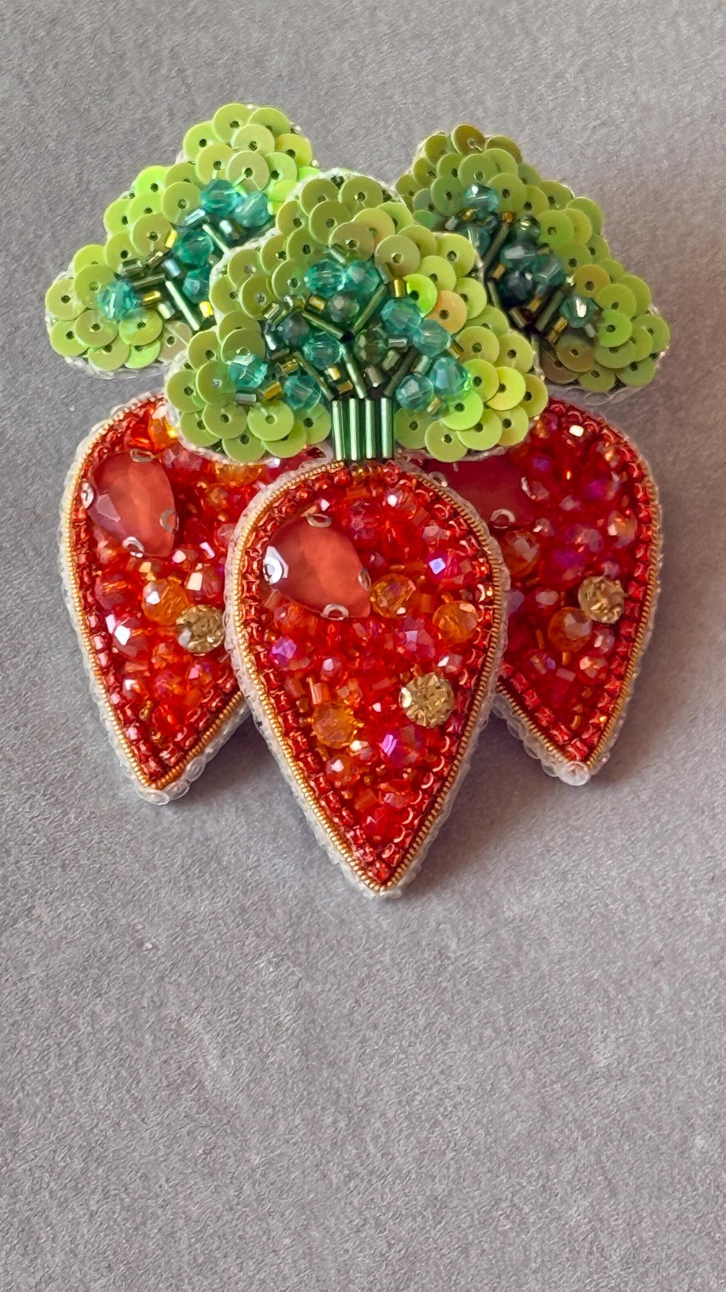 Handmade Beaded Carrot Brooch: Crystal Vegetable Pin