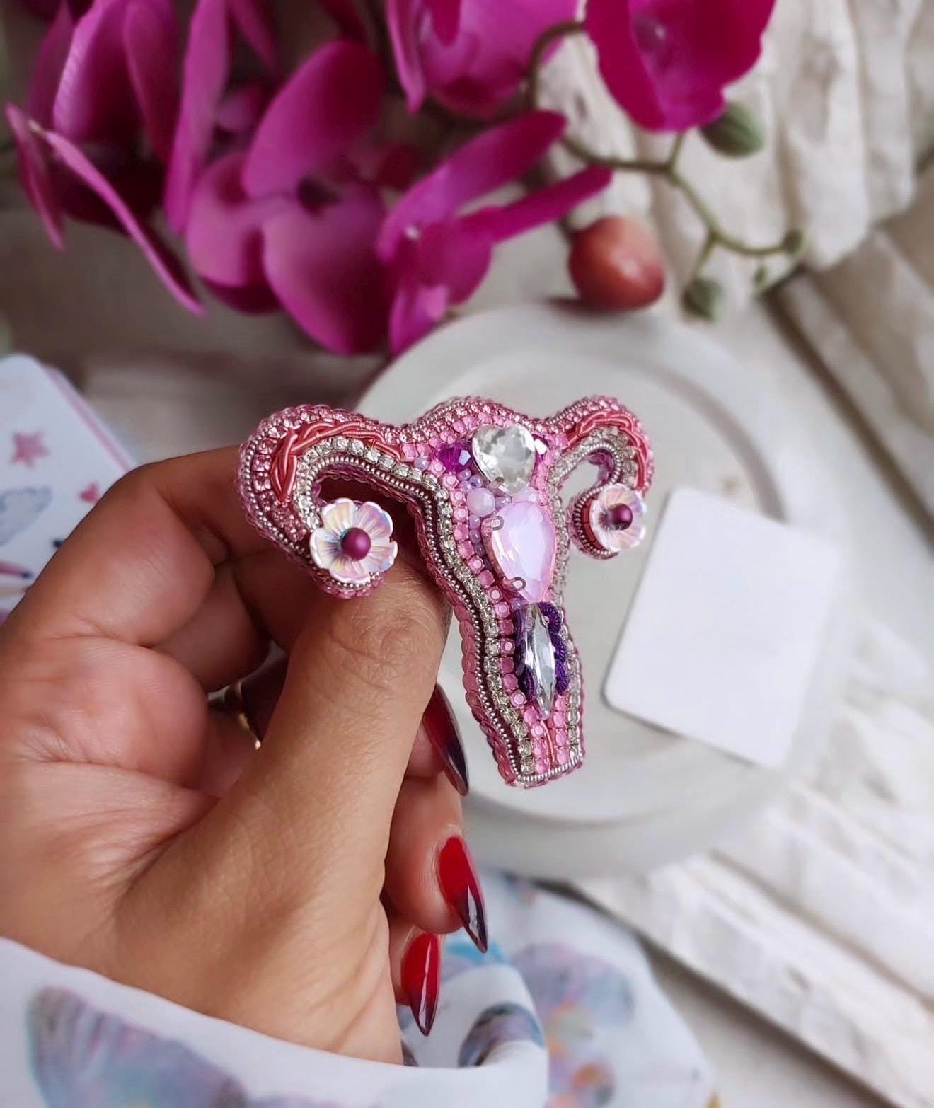 Handmade Beaded Uterus Brooch Pink – Feminist Jewelry, Anatomy Art Pin, Womb Power Statement Brooch, Unique Gift for  Midwife Doctor woman