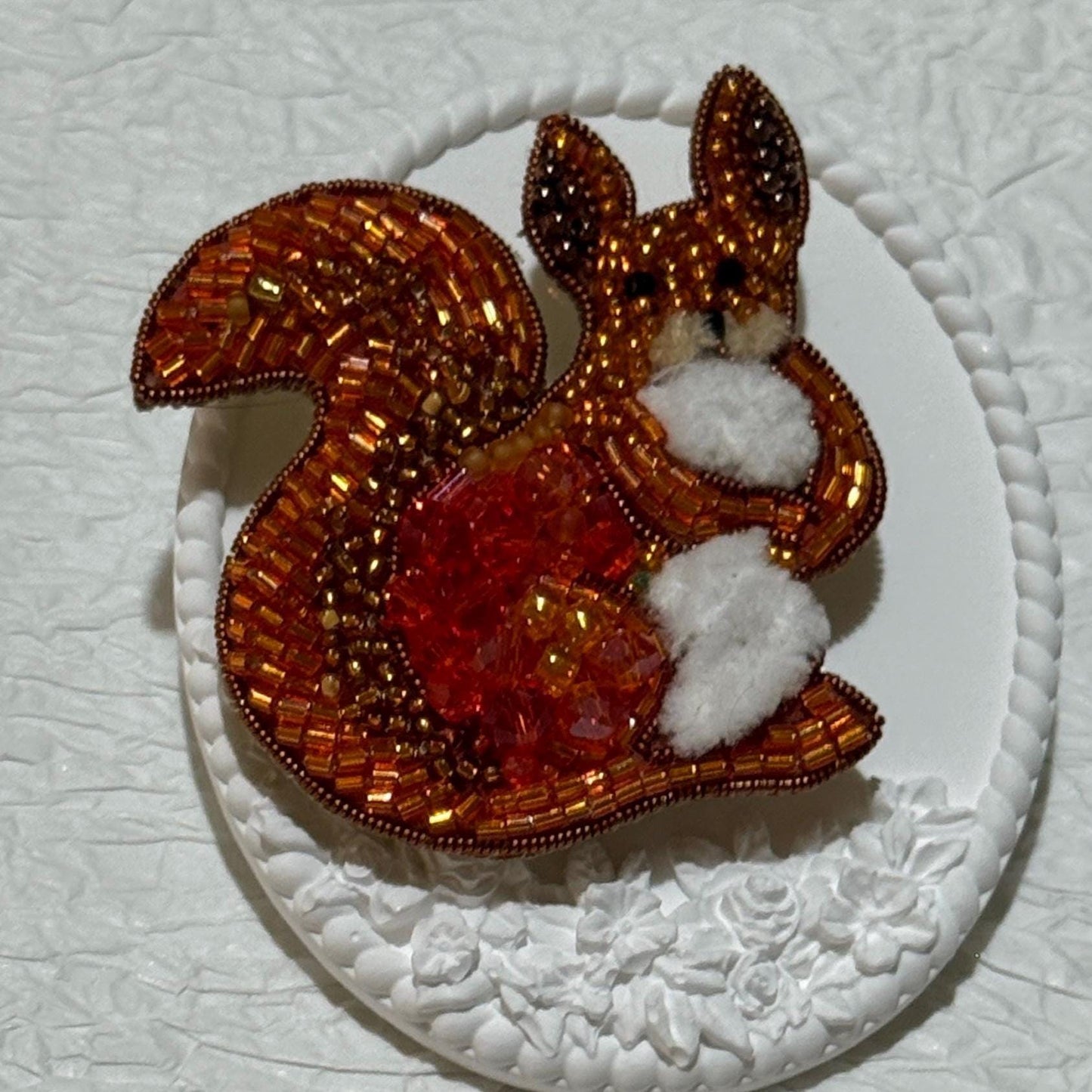 Handmade Beaded Squirrel Brooch: Autumn Woodland Animal Pin