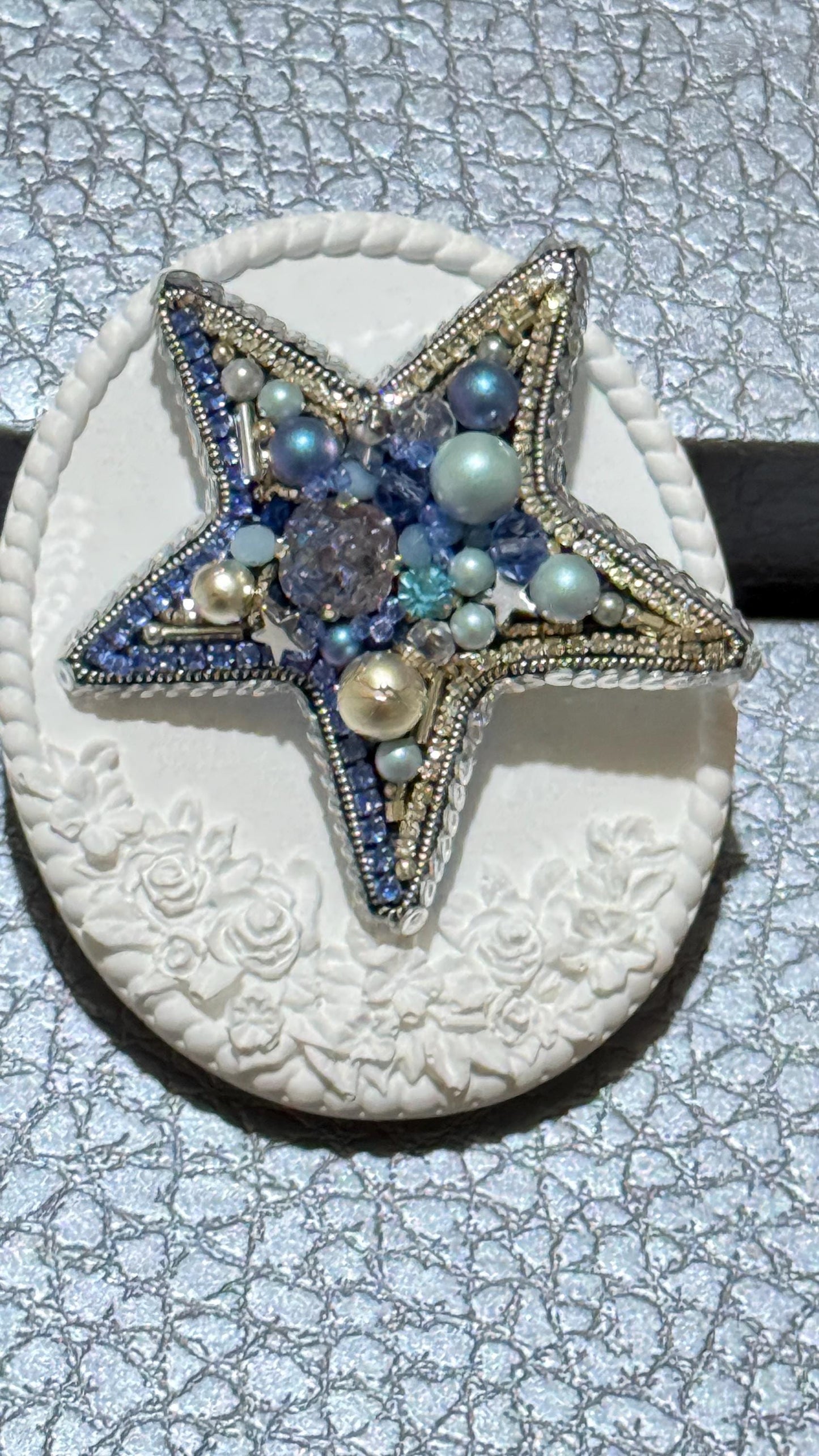 Handmade Beaded Star and Moon Brooch: Celestial Rhinestone Pin