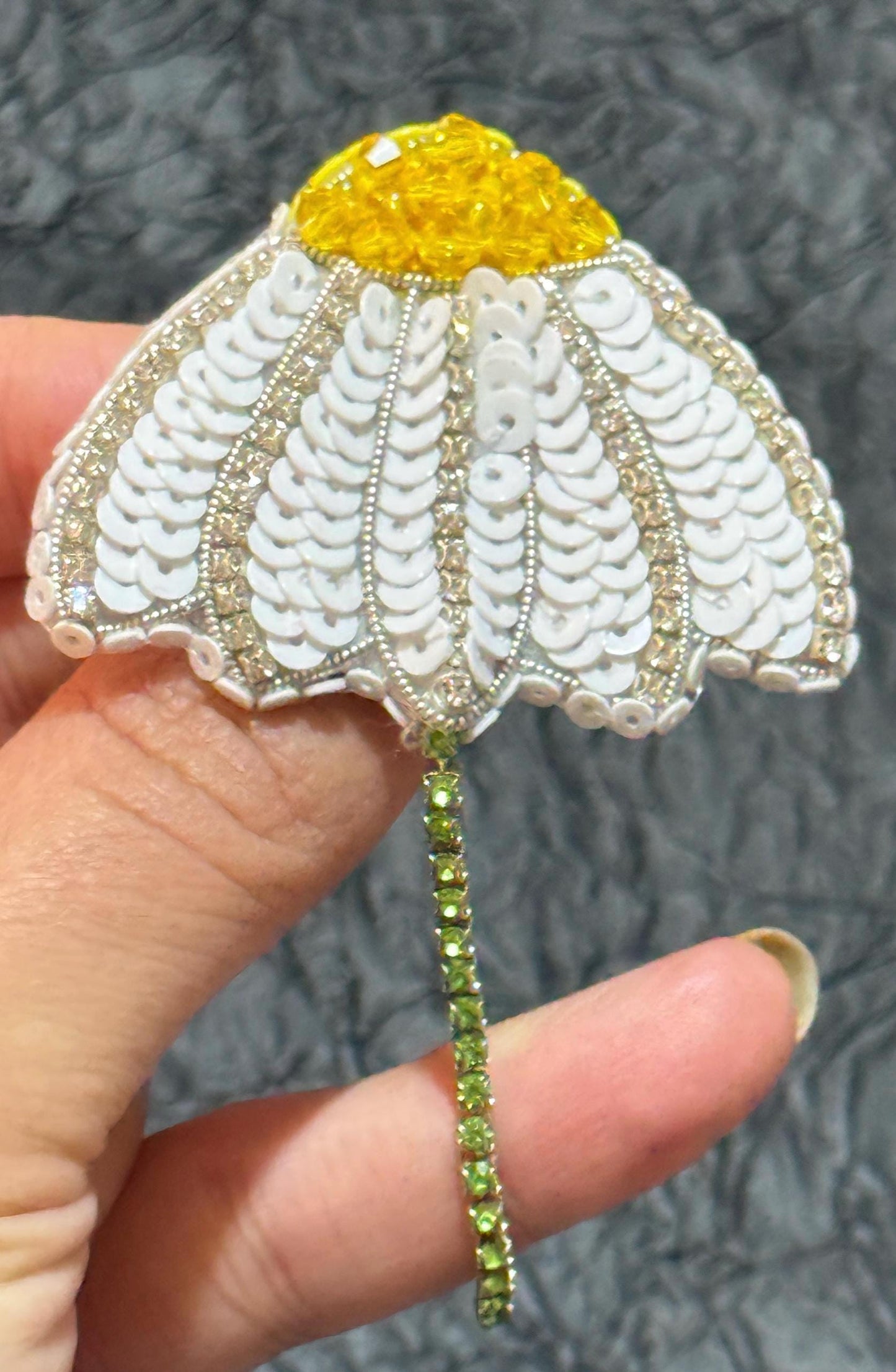 Handmade Beaded Chamomile Brooch: Sequined Floral Pin