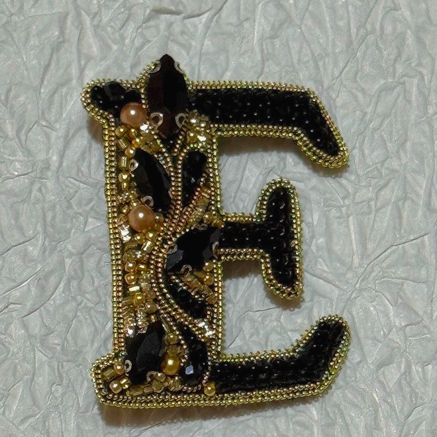 Handmade Beaded Letter E Brooch: Monogram Initial Pin