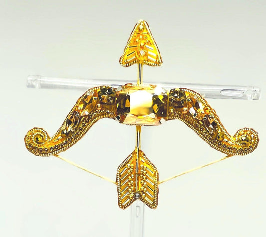 Handmade Sagittarius Brooch: Gold Beaded Bow and Arrow Zodiac Pin
