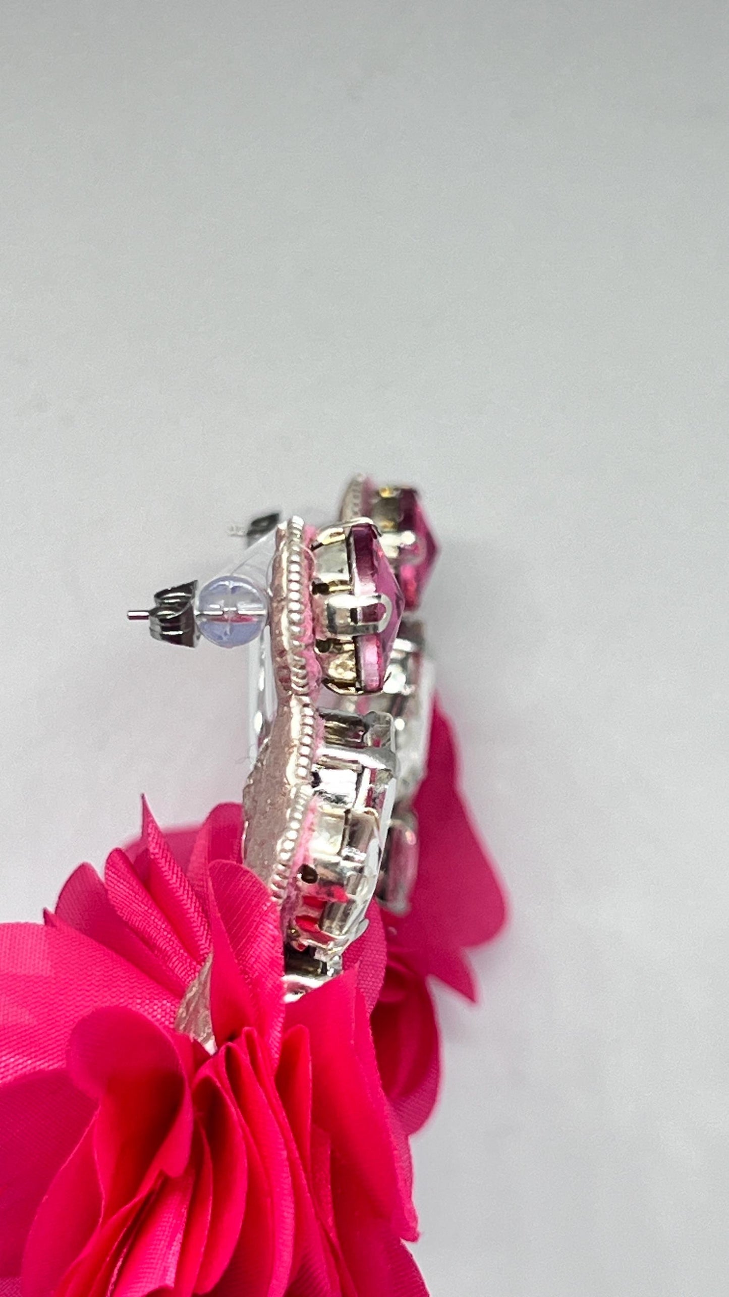 Statement Pink Crystal Flower Earrings – Handmade Glamorous Drop Earrings for Special Occasions