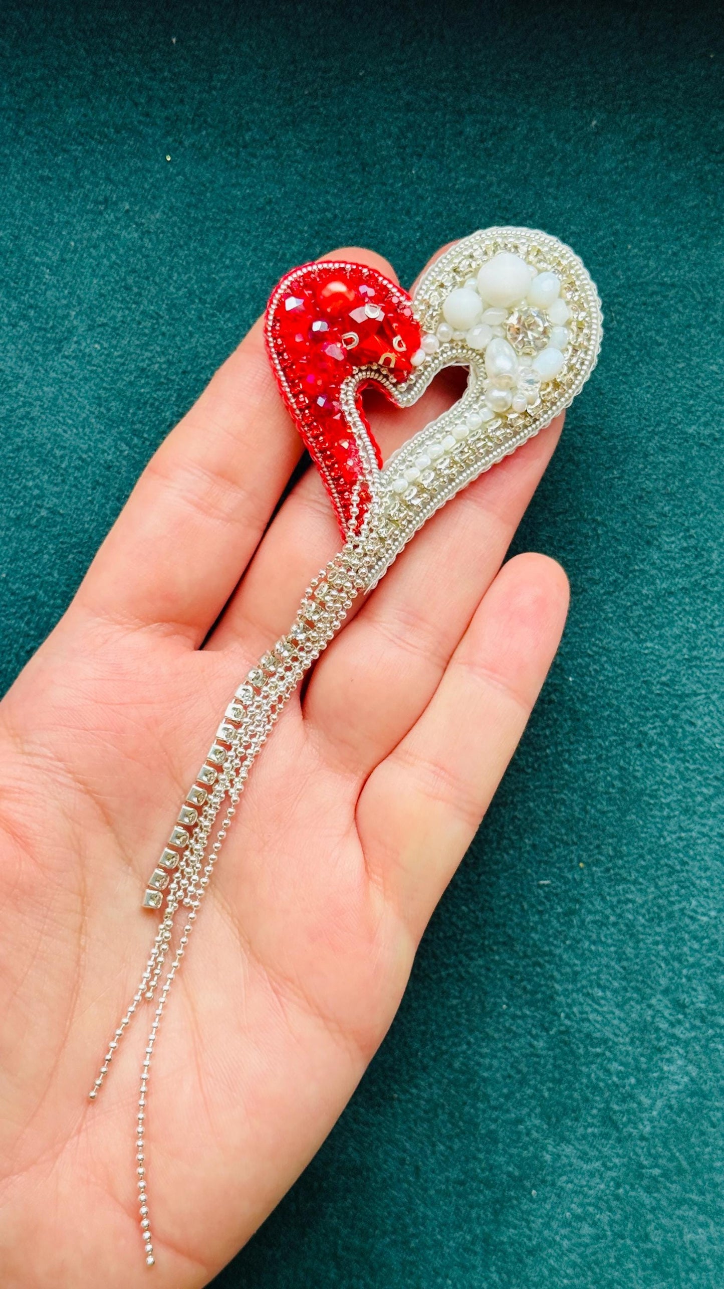 Handmade Beaded Heart Brooch: Romantic Valentine's Day Pin
