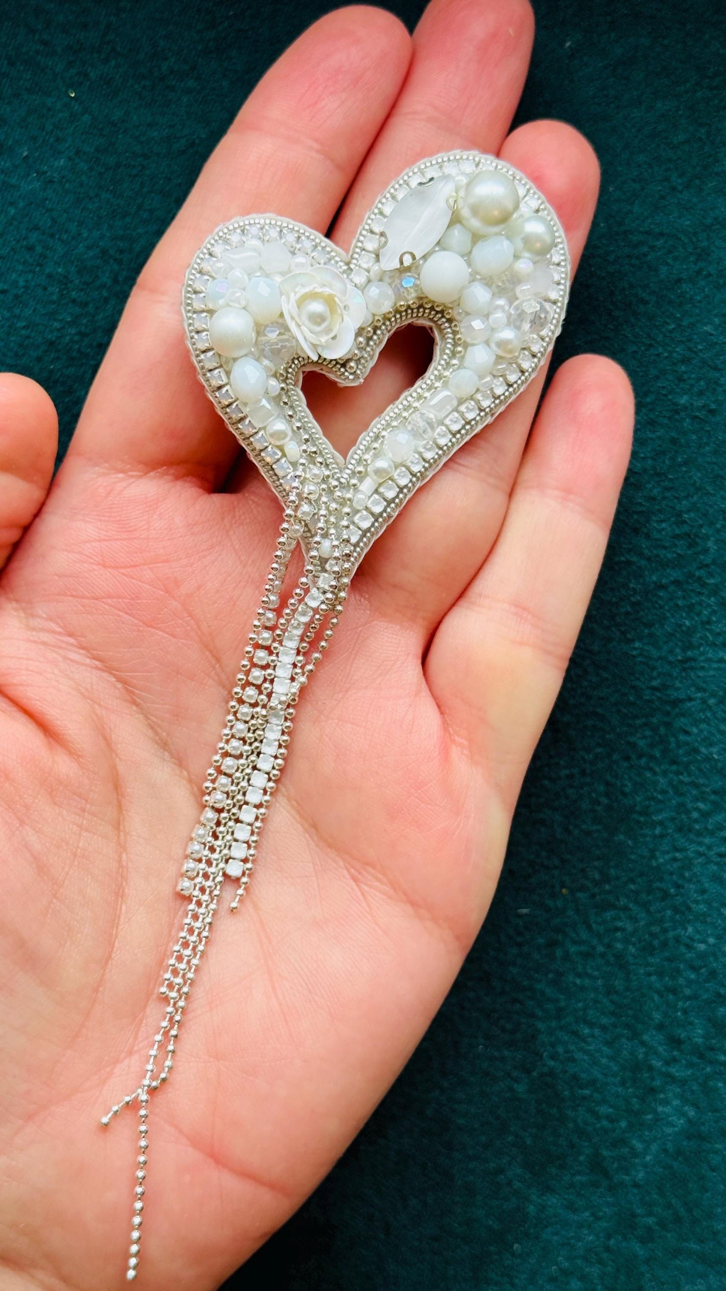 Handmade Beaded Heart Brooch: Romantic Valentine's Day Pin