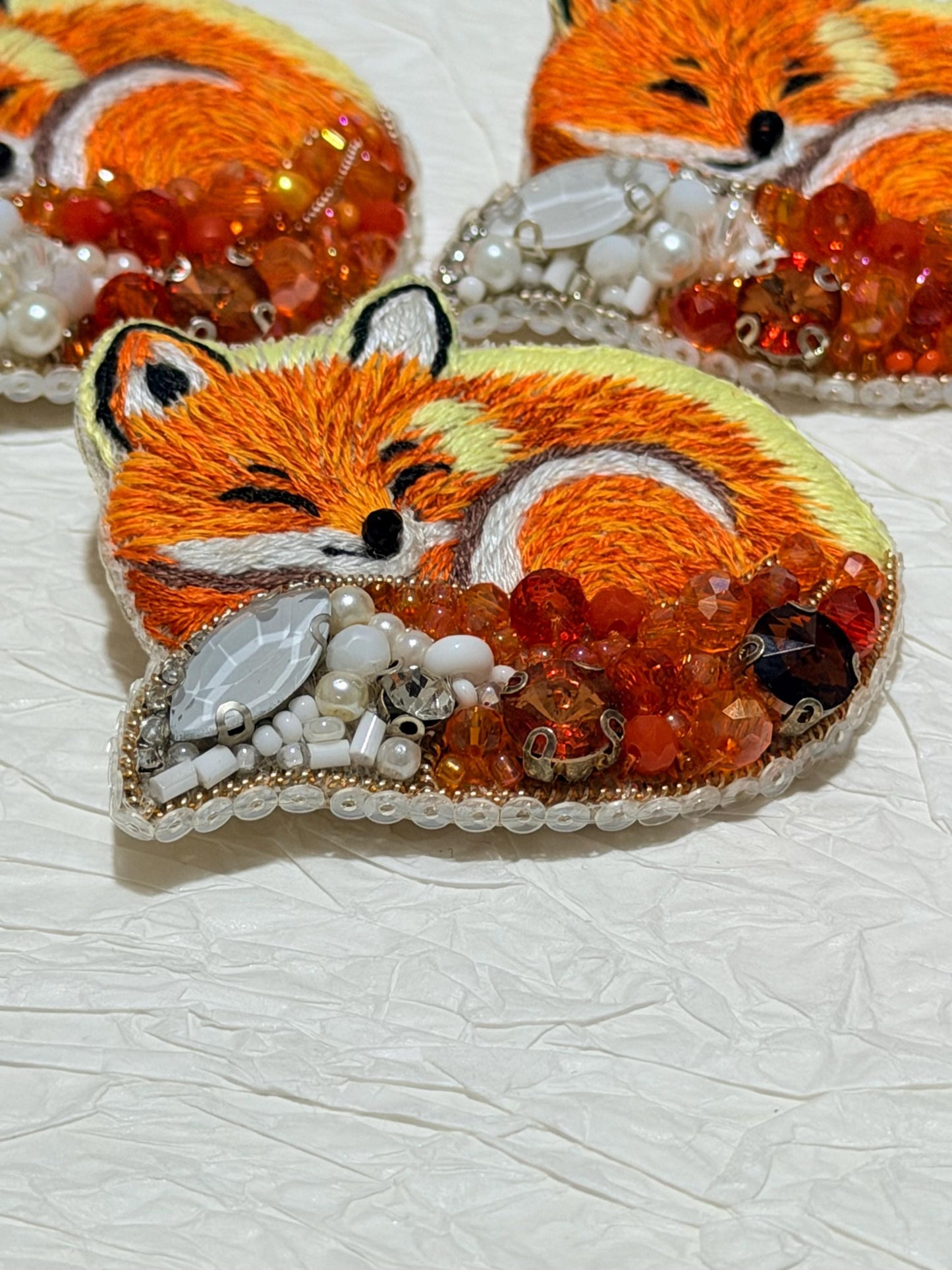 Handmade  Fox Brooch | Beaded & Embroidered Animal Pin