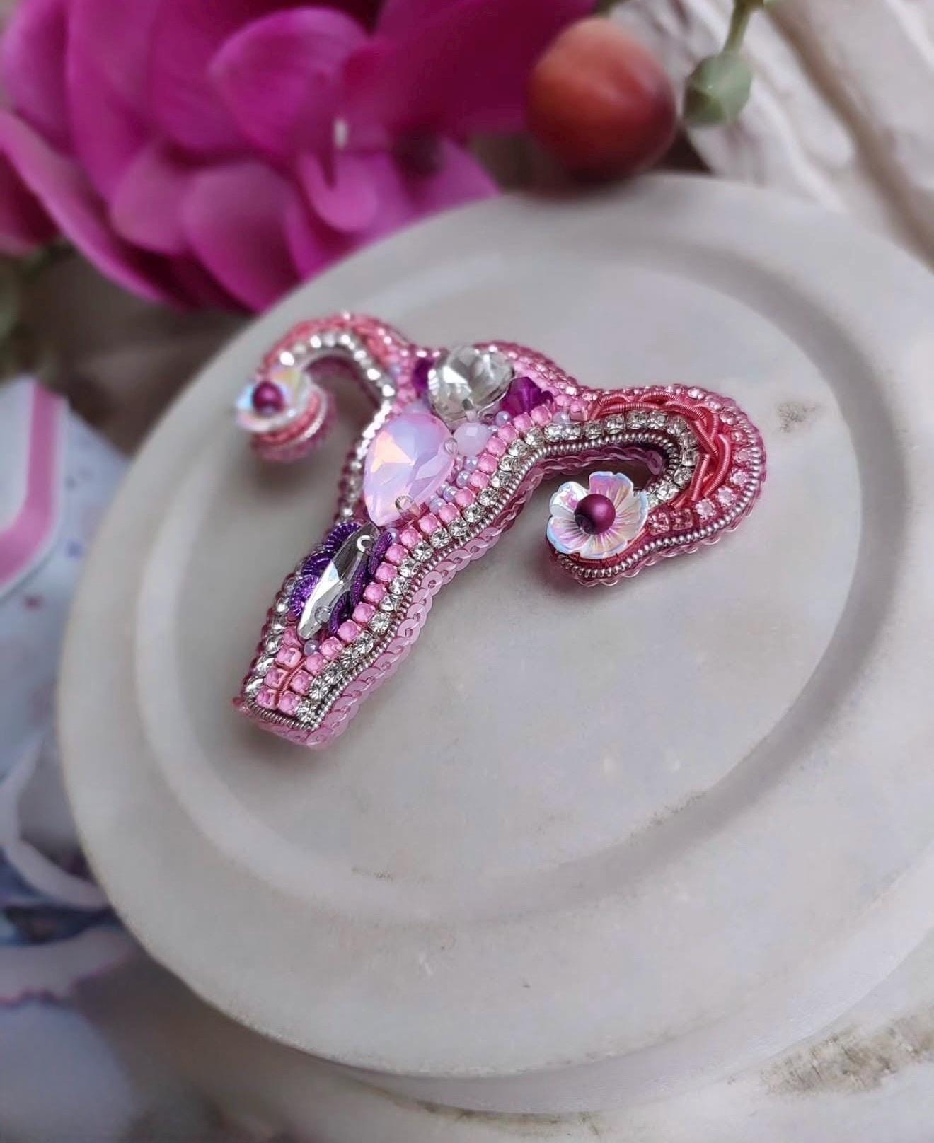 Handmade Beaded Uterus Brooch Pink – Feminist Jewelry, Anatomy Art Pin, Womb Power Statement Brooch, Unique Gift for  Midwife Doctor woman