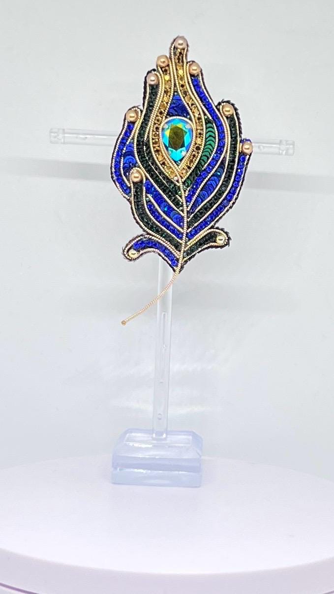 Peacock Feather Brooch Handmade Beaded Elegant Jewelry