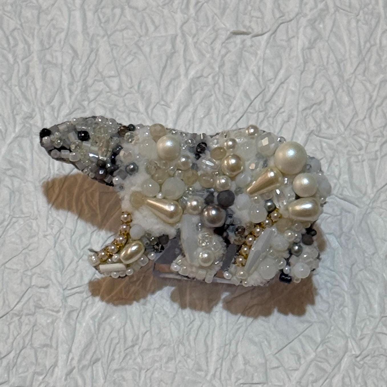 Handmade Polar Bear Brooch: Beaded Crystal Arctic Animal Jewelry