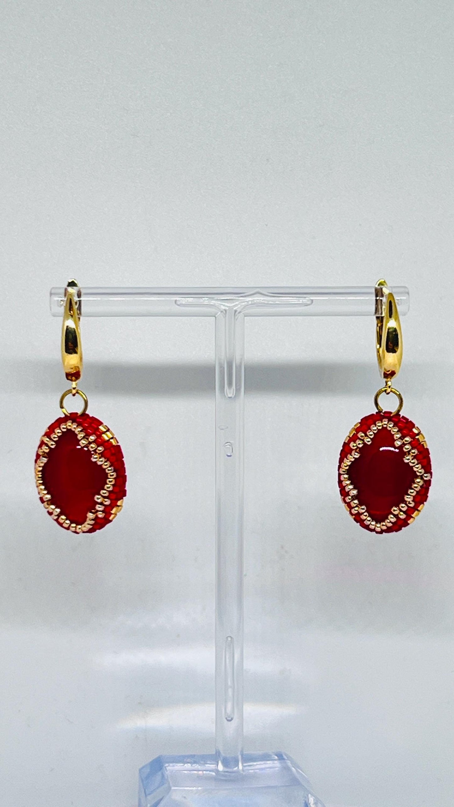 Elegant Red garnet Earrings with Gold Beaded Detail