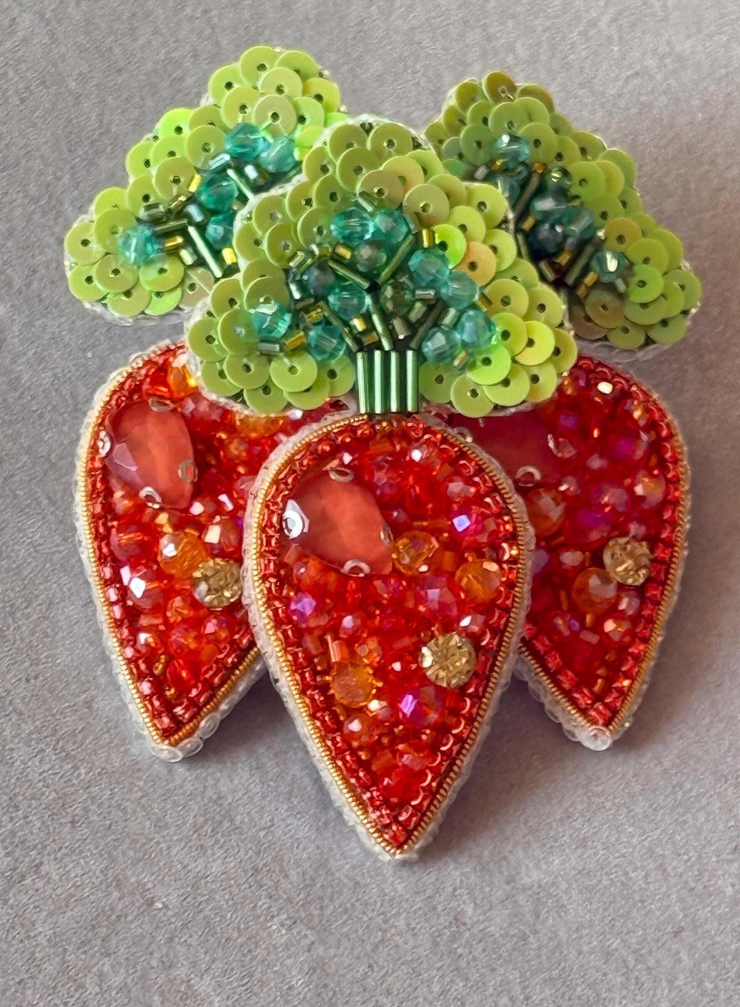 Handmade Beaded Carrot Brooch: Crystal Vegetable Pin