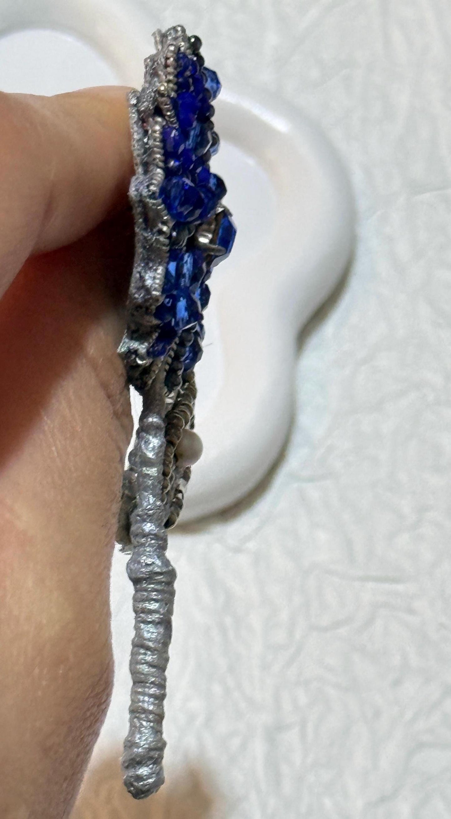Handcrafted Blue Crystal Floral Brooch - Elegant Beaded Flower Pin