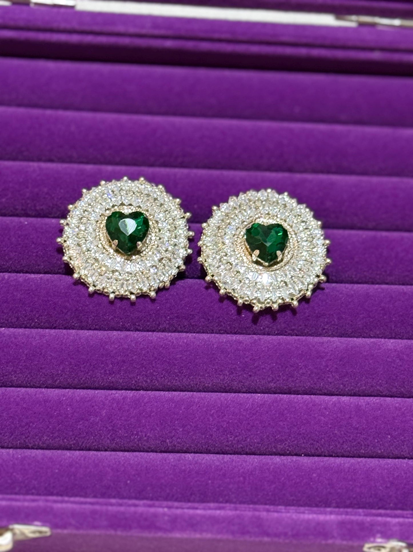 Emerald Green Heart Crystal Stud Earrings | Beaded Bridal Jewelry