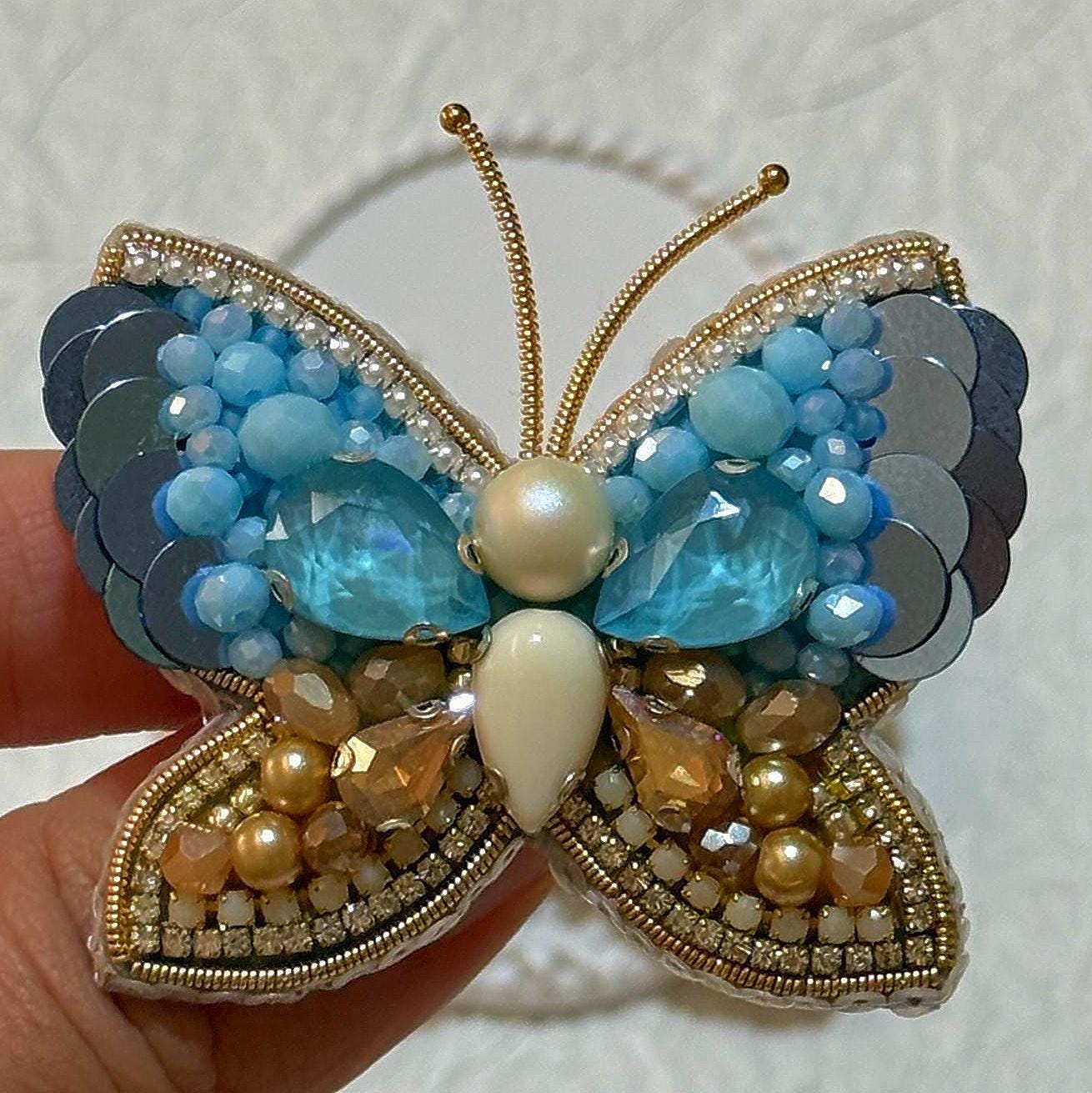 Handmade Beaded Butterfly Brooch: Embroidered Insect Pin