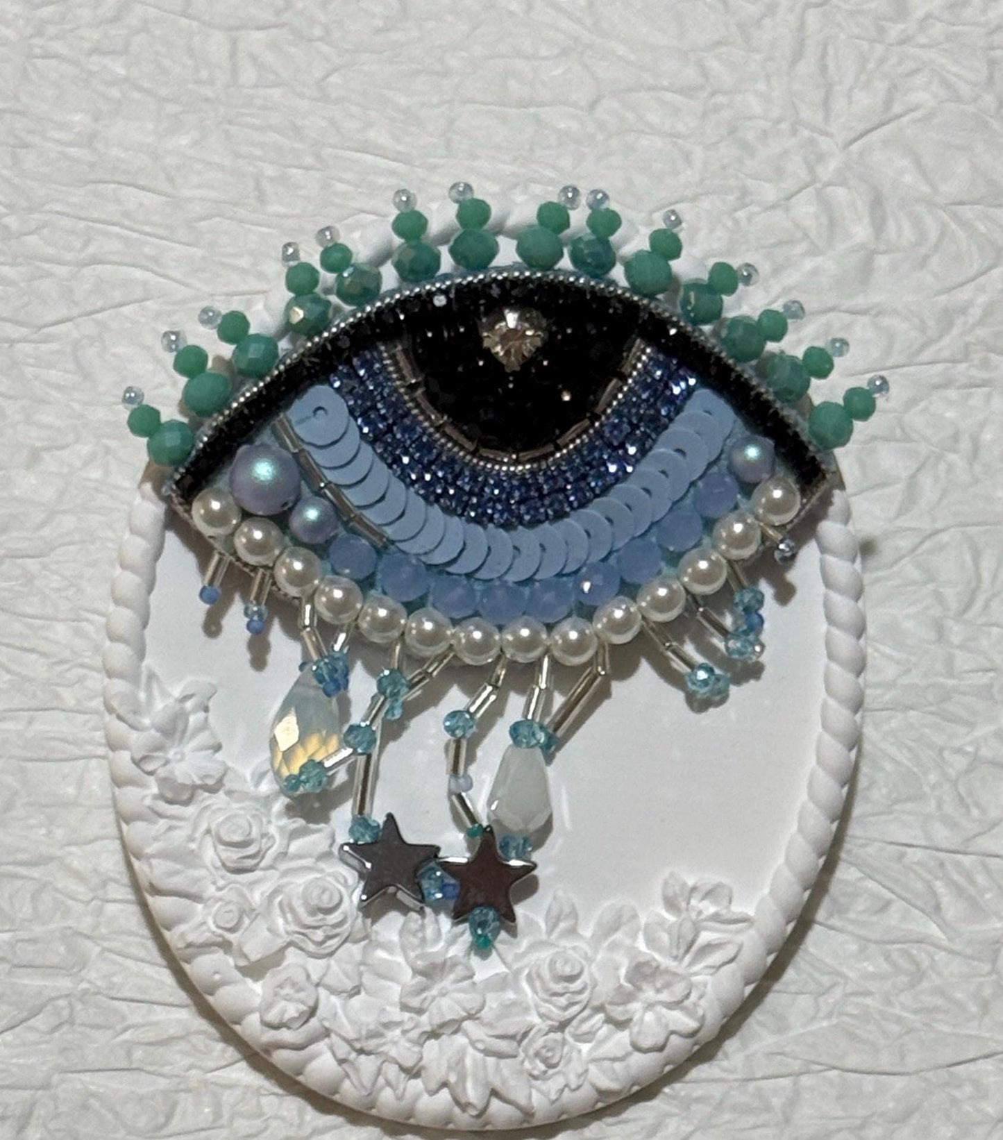 Handmade Evil Eye Brooch – Beaded Blue Eye Pin – Statement Jewelry – Gift for Protection