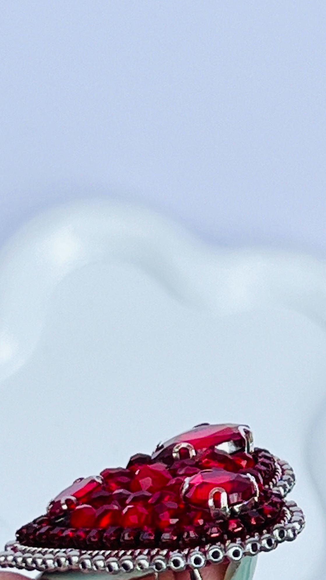 Handmade Red Crystal Heart Brooch: Beaded Love Pin