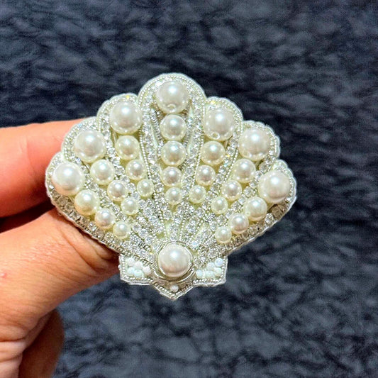 Handmade Pearl Shell Brooch: Beaded Bridal Pin, Sea-Inspired Jewelry