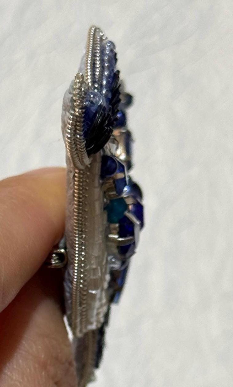 Handmade Beaded Whale Tail Brooch: Ocean-Inspired Crystal Pin