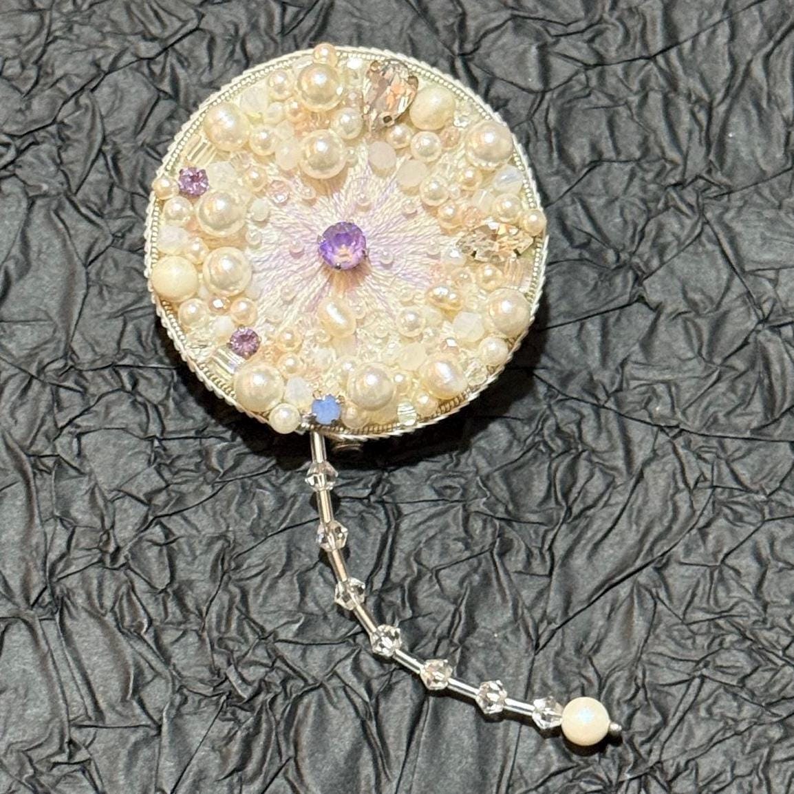 Handmade Pearl Dandelion Brooch: Beaded Crystal Flower Pin
