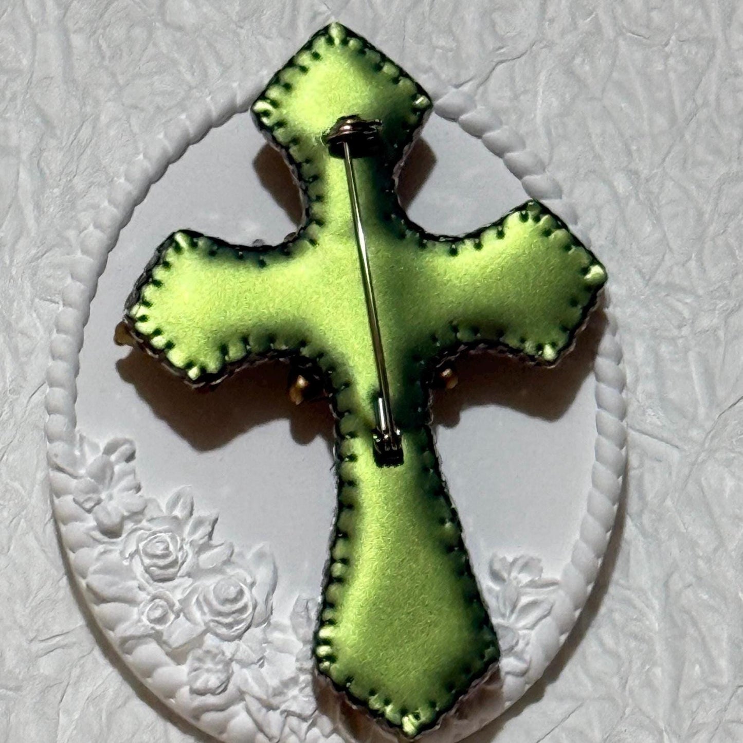 Handmade Beaded Cross Brooch: Colorful Swarovski Crystal Religious Pin