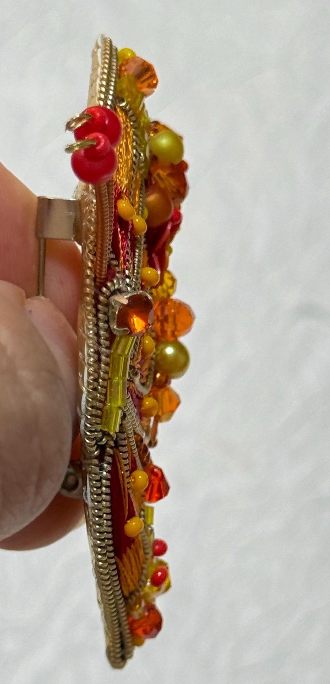 Handmade Beaded Butterfly Brooch: Embroidered Orange & Gold Pin