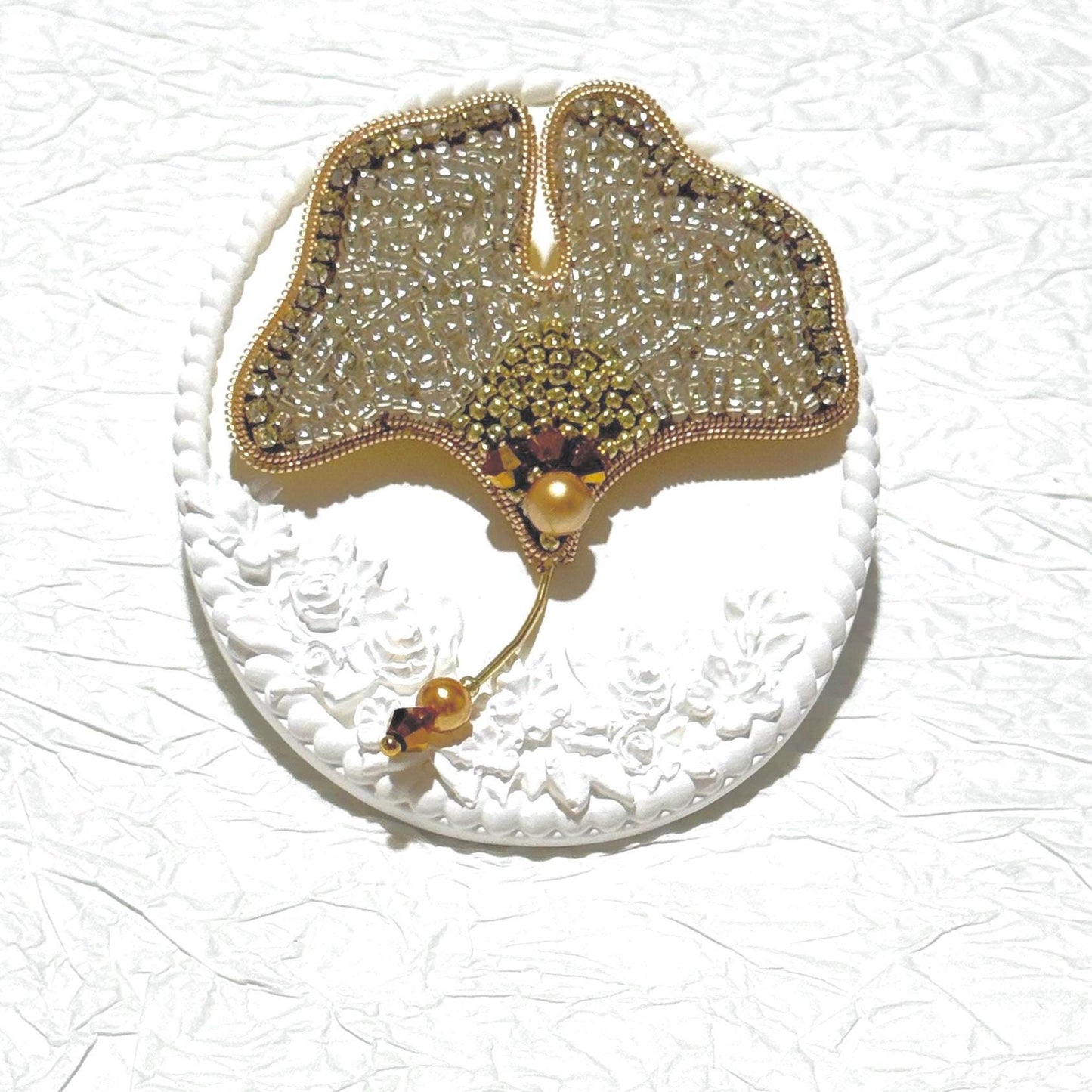 Ginkgo Leaf Beaded Brooch – Handcrafted Statement Pin
