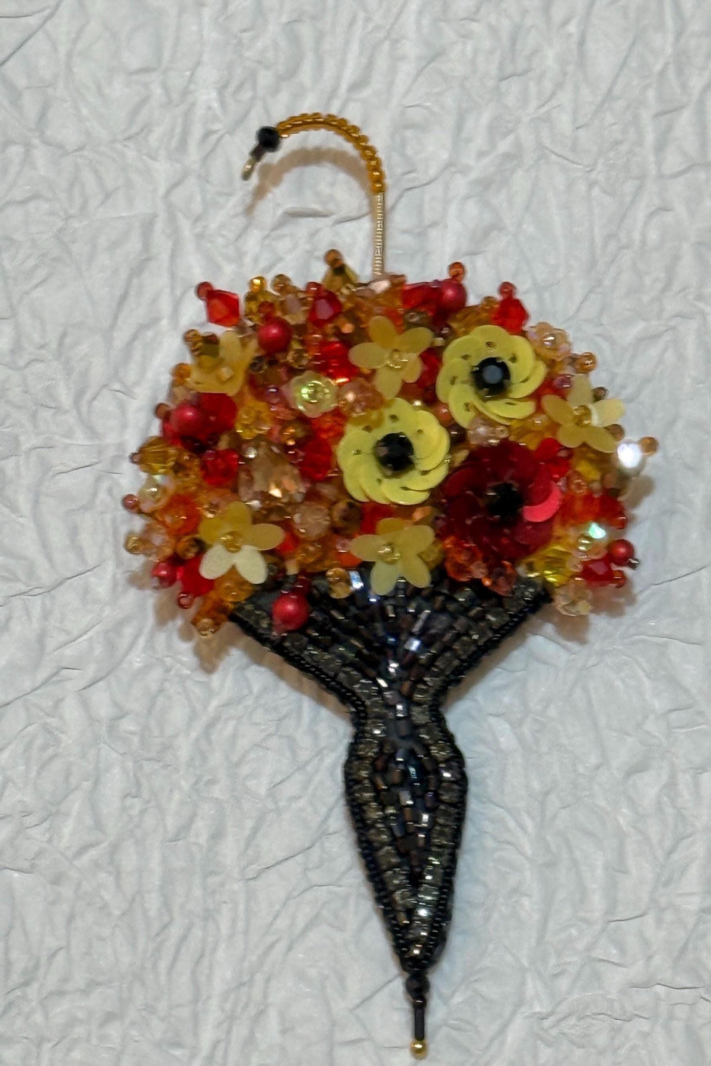 Handmade Floral Umbrella Brooch: Beaded Sequin Statement Jewelry