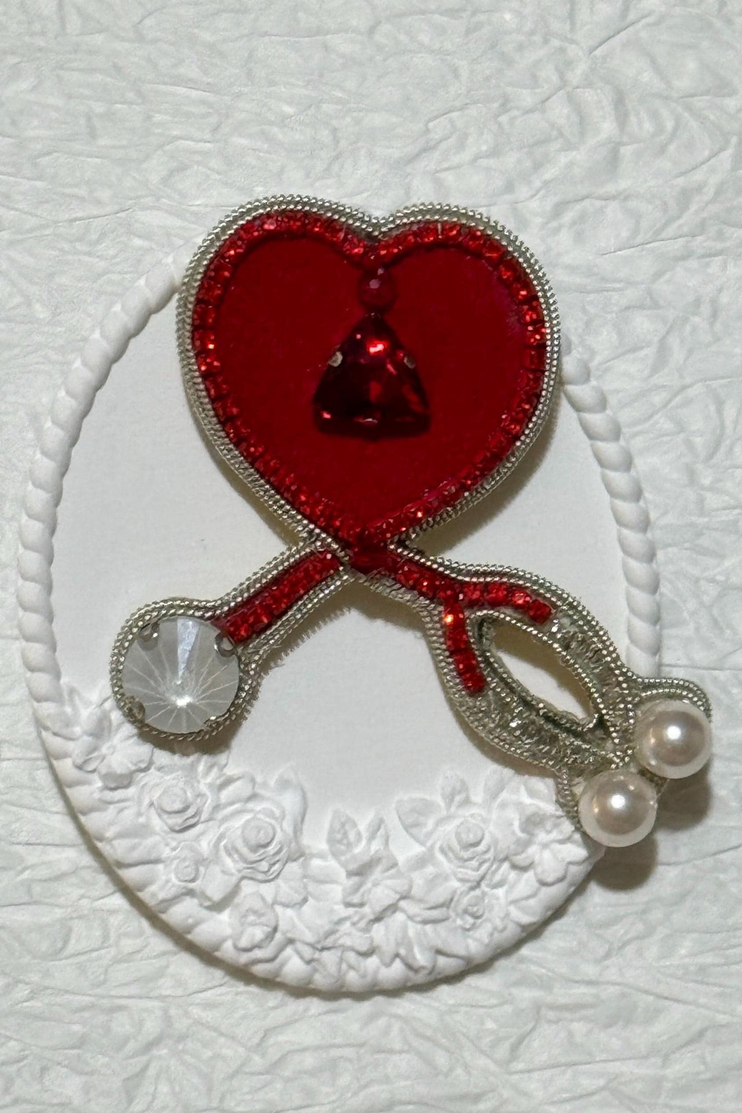 Handmade Beaded Stethoscope Brooch: Red Heart Medical Pin