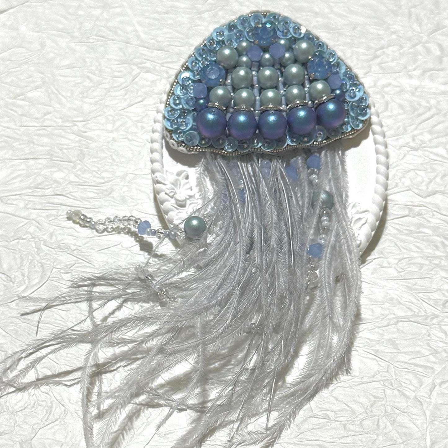 Handmade Beaded Jellyfish Brooch: Ocean-Inspired Nautical Pin
