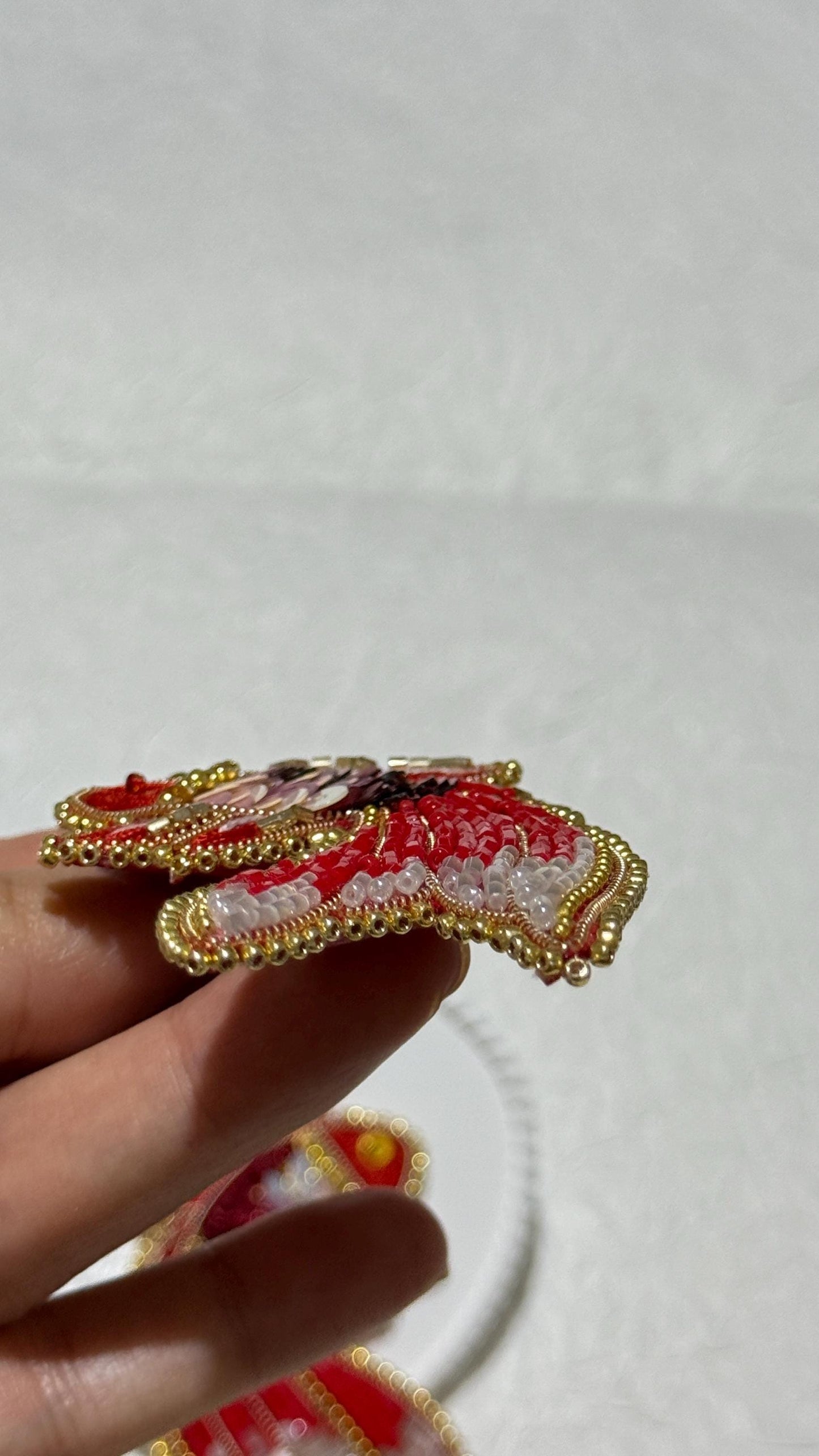 Handmade Beaded Goldfish Earrings: Red Sequin Statement Jewelry