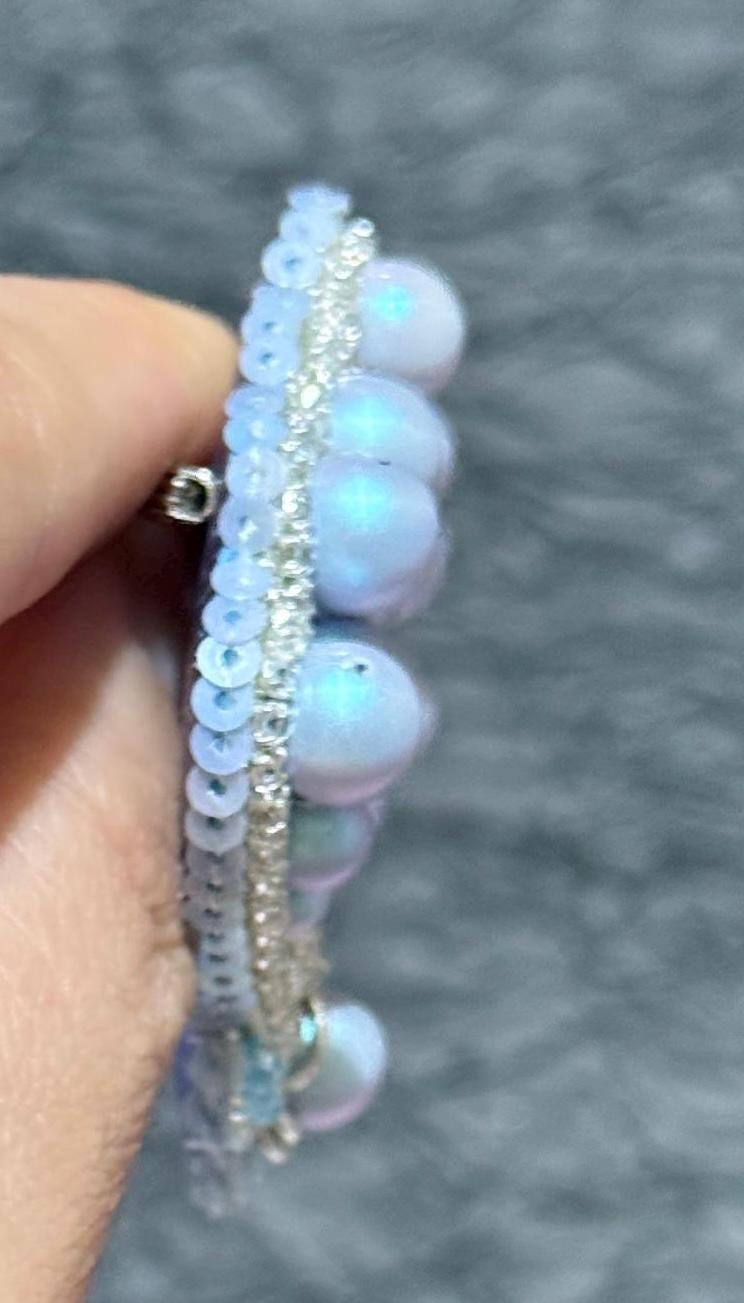 Handmade Beaded Shell Brooch: Blue Pearl Nautical Pin