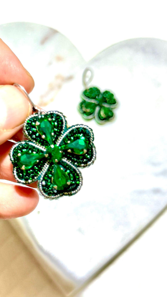 Handmade Beaded Four-Leaf Clover Earrings: Lucky St. Patrick's Day Jewelry