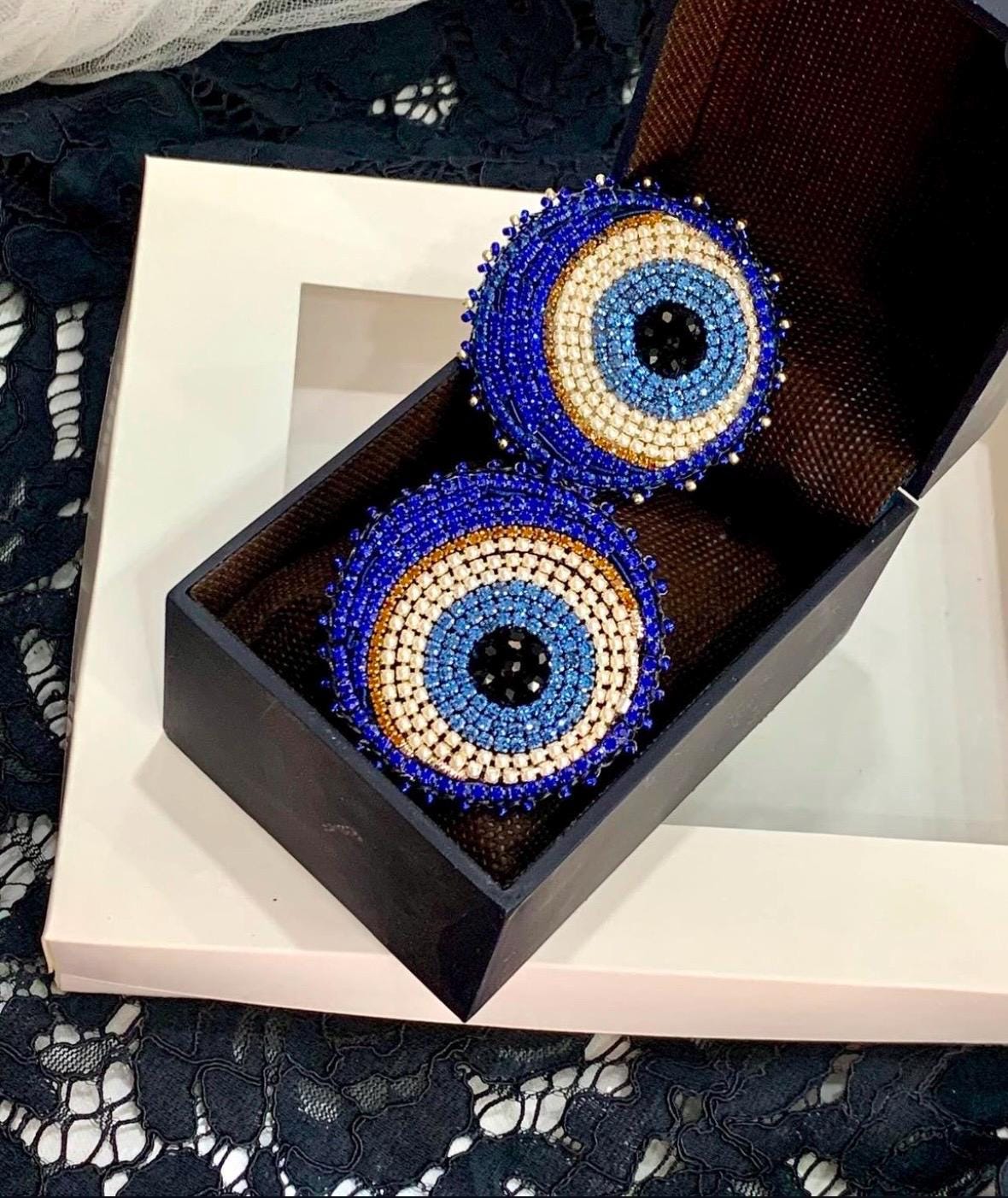 Handmade Evil Eye Hair Band | Beaded Elastic Hair Accessory