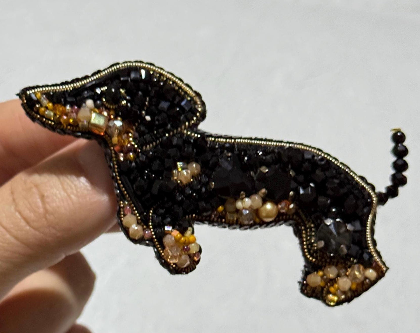 Handmade Beaded Dachshund Brooch: Embroidered Dog Pin, Pet Lover Gift