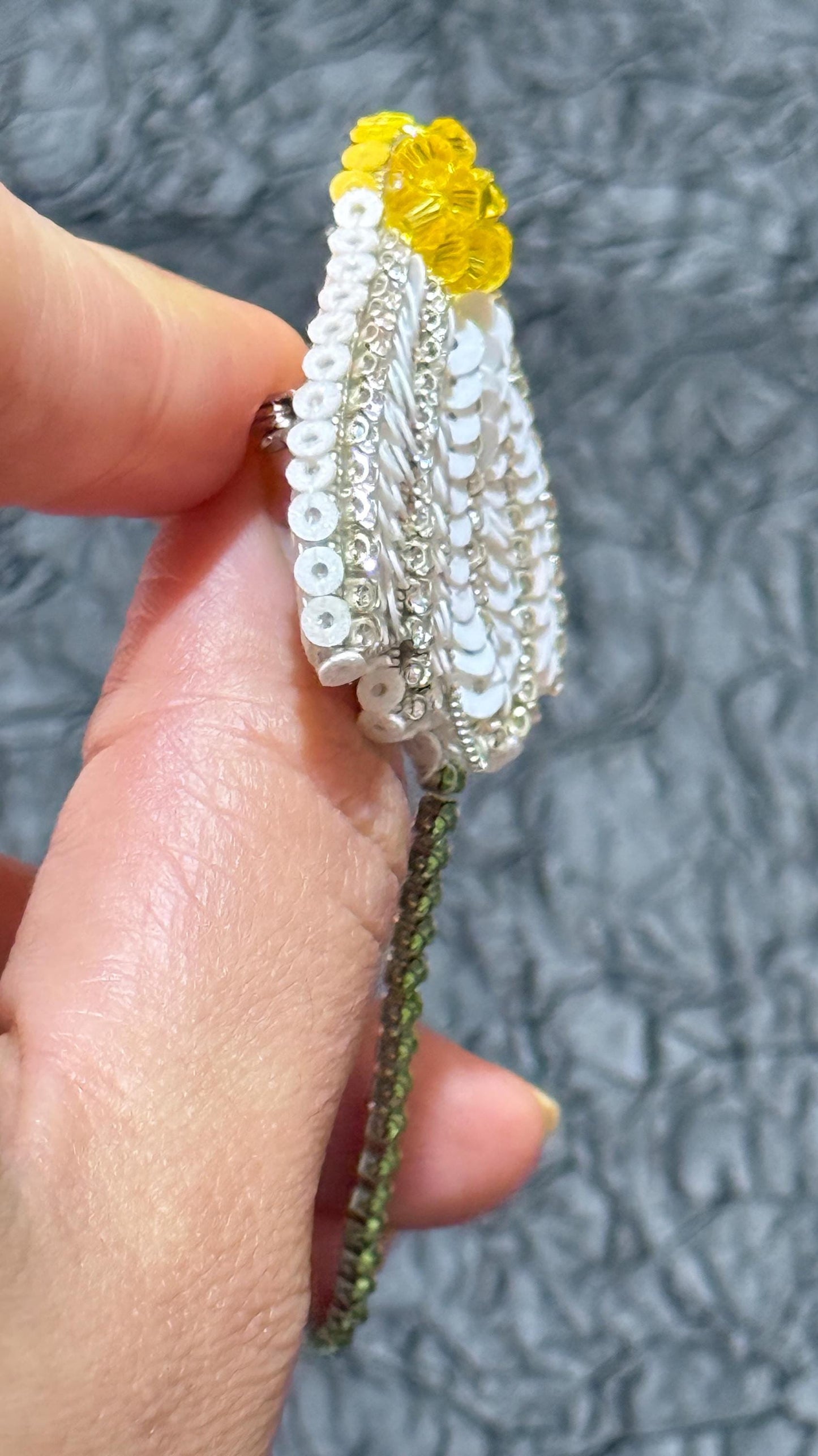 Handmade Beaded Chamomile Brooch: Sequined Floral Pin