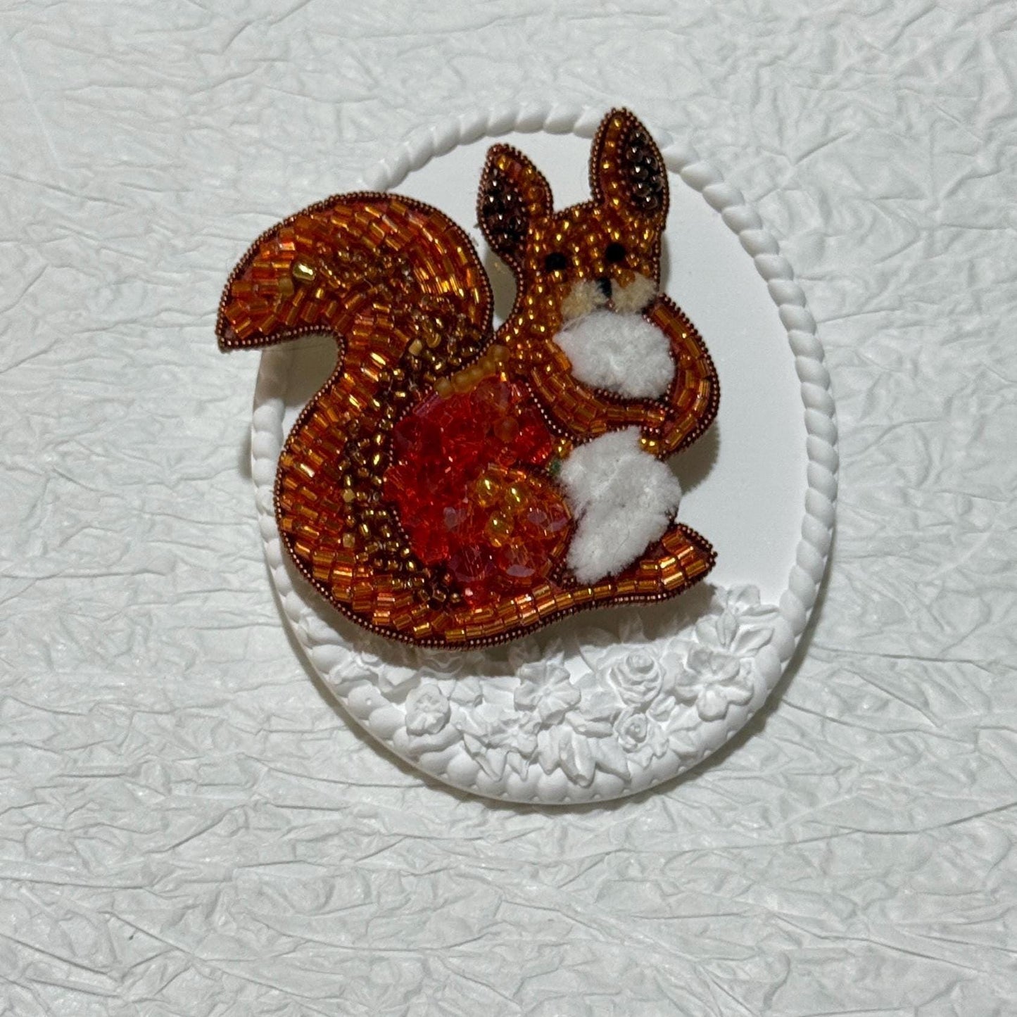 Handmade Beaded Squirrel Brooch: Autumn Woodland Animal Pin
