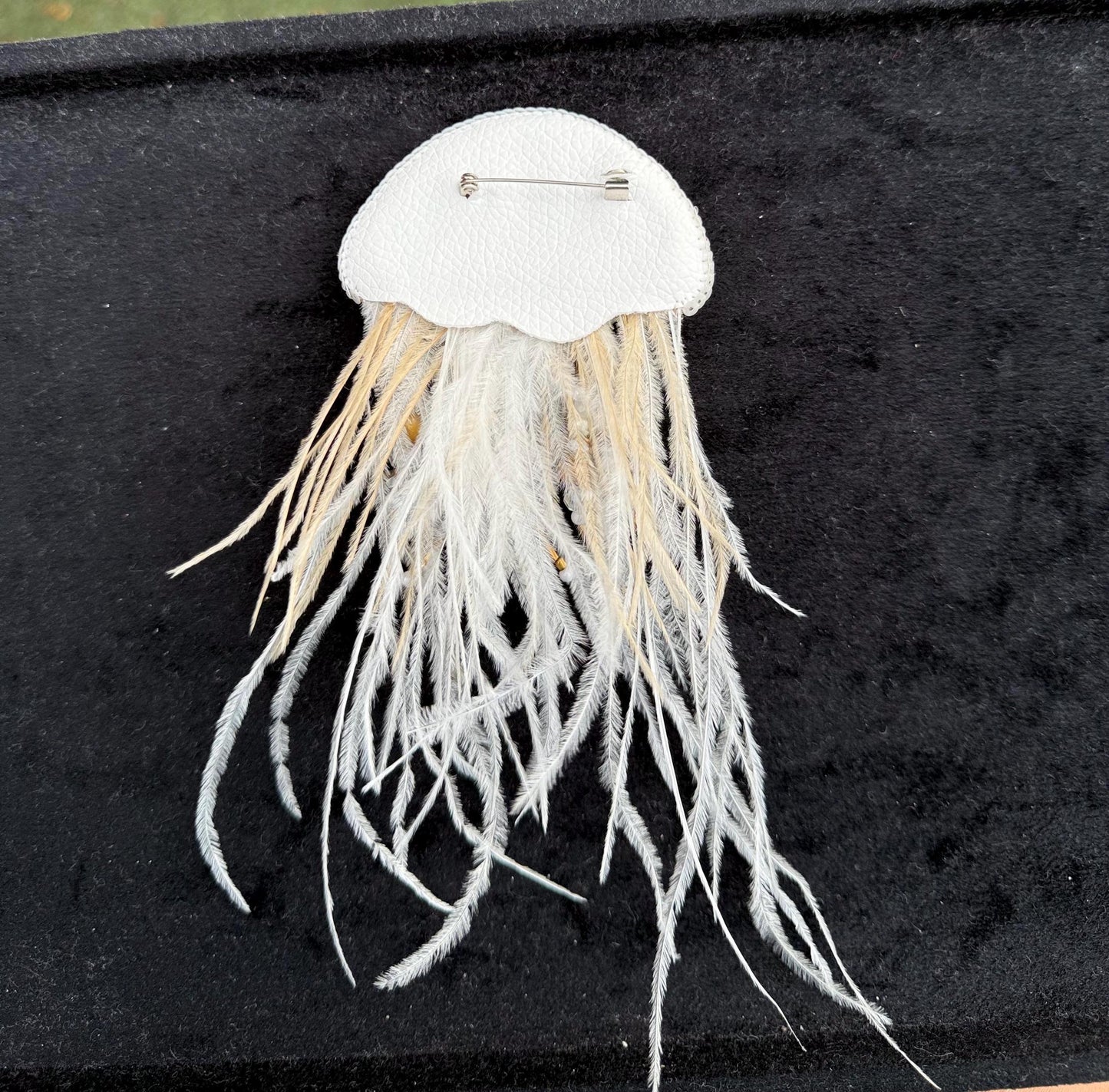 Handmade Beaded Jellyfish Brooch, Pearl Crystal Sea Creature Pin